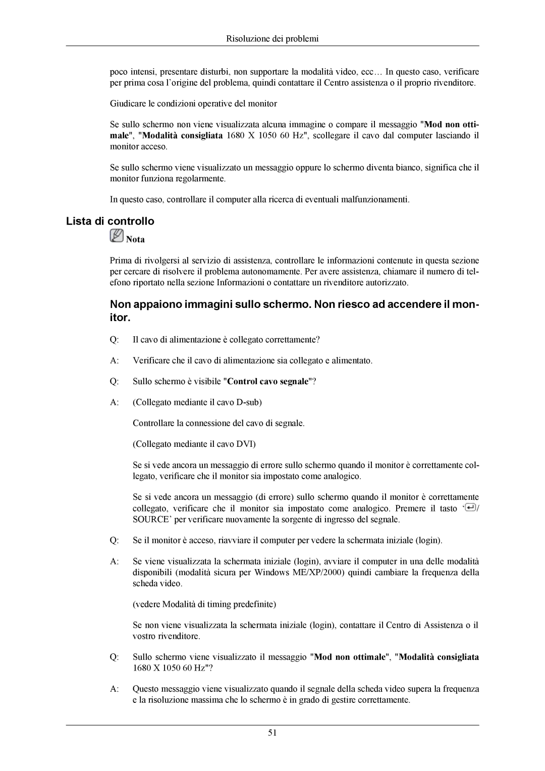 Samsung LS20AQWJFV/EDC manual Lista di controllo 