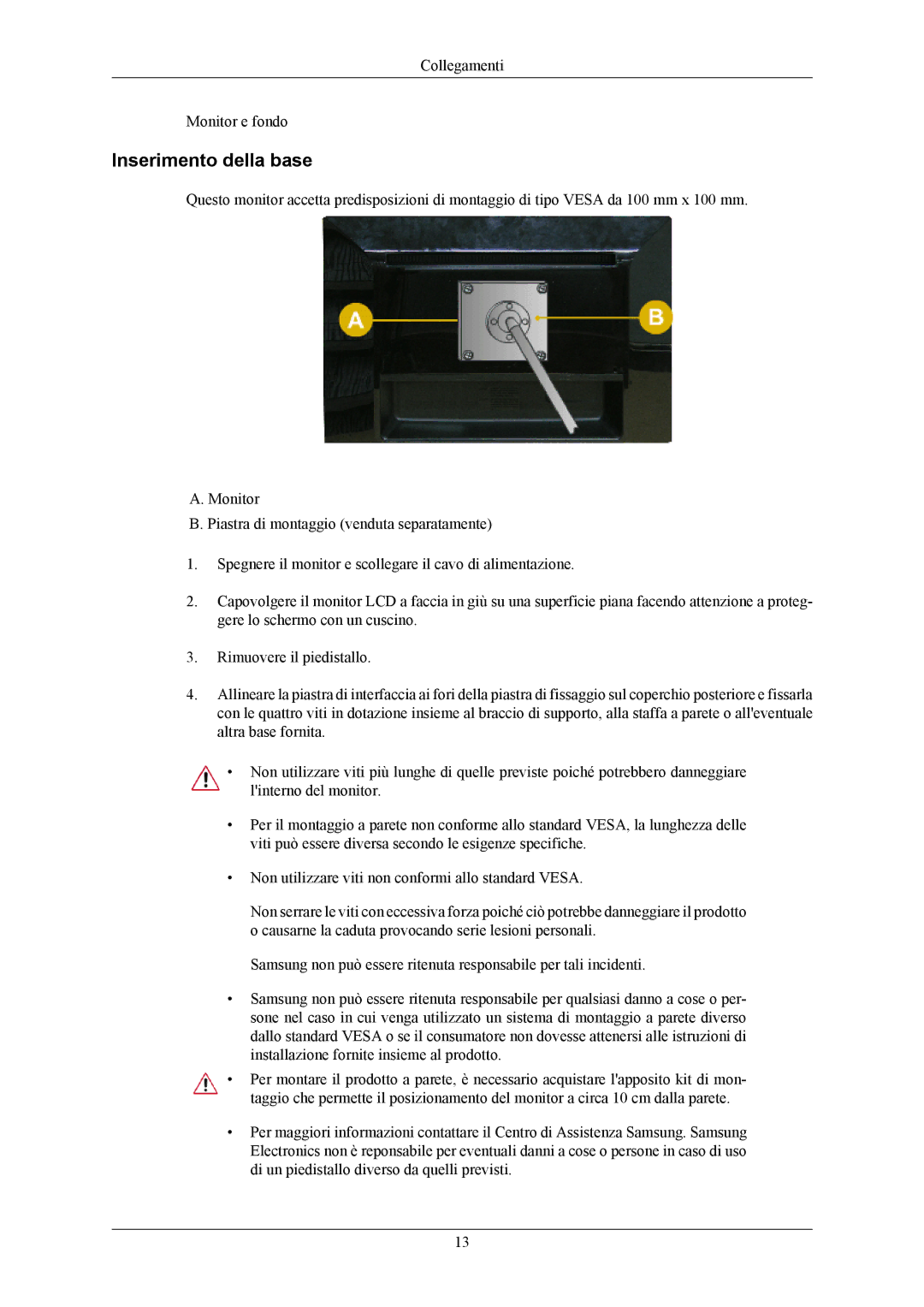 Samsung LS20AQWJFV/EDC manual Inserimento della base 