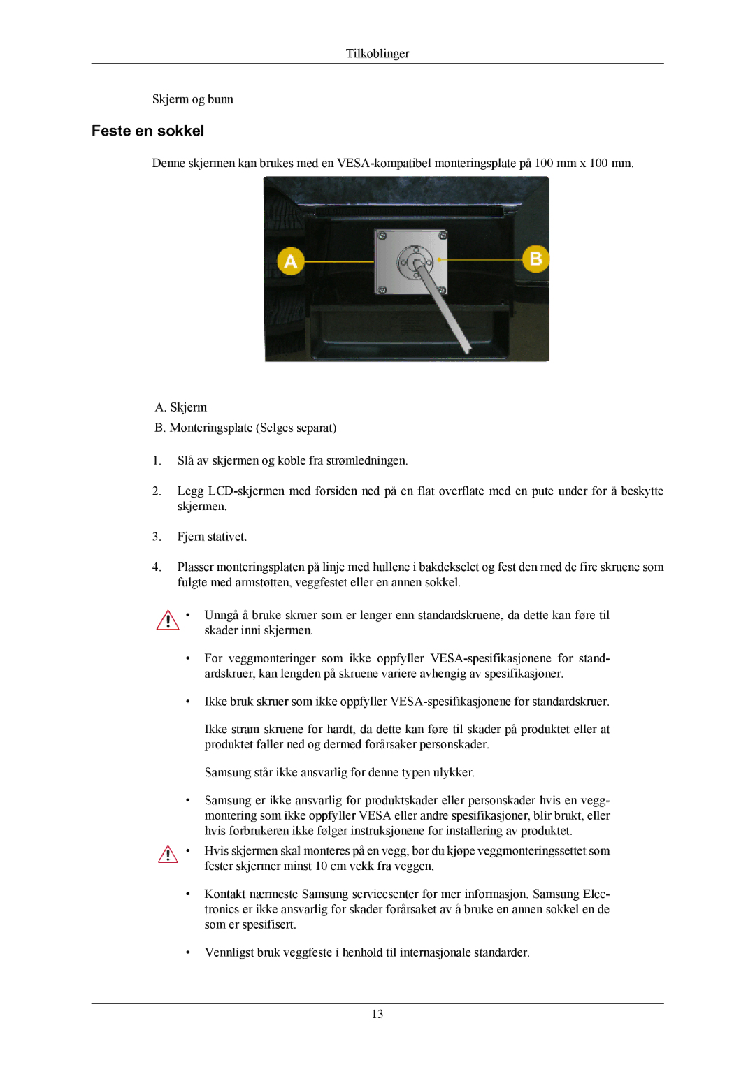 Samsung LS20AQWJFV/EDC manual Feste en sokkel 