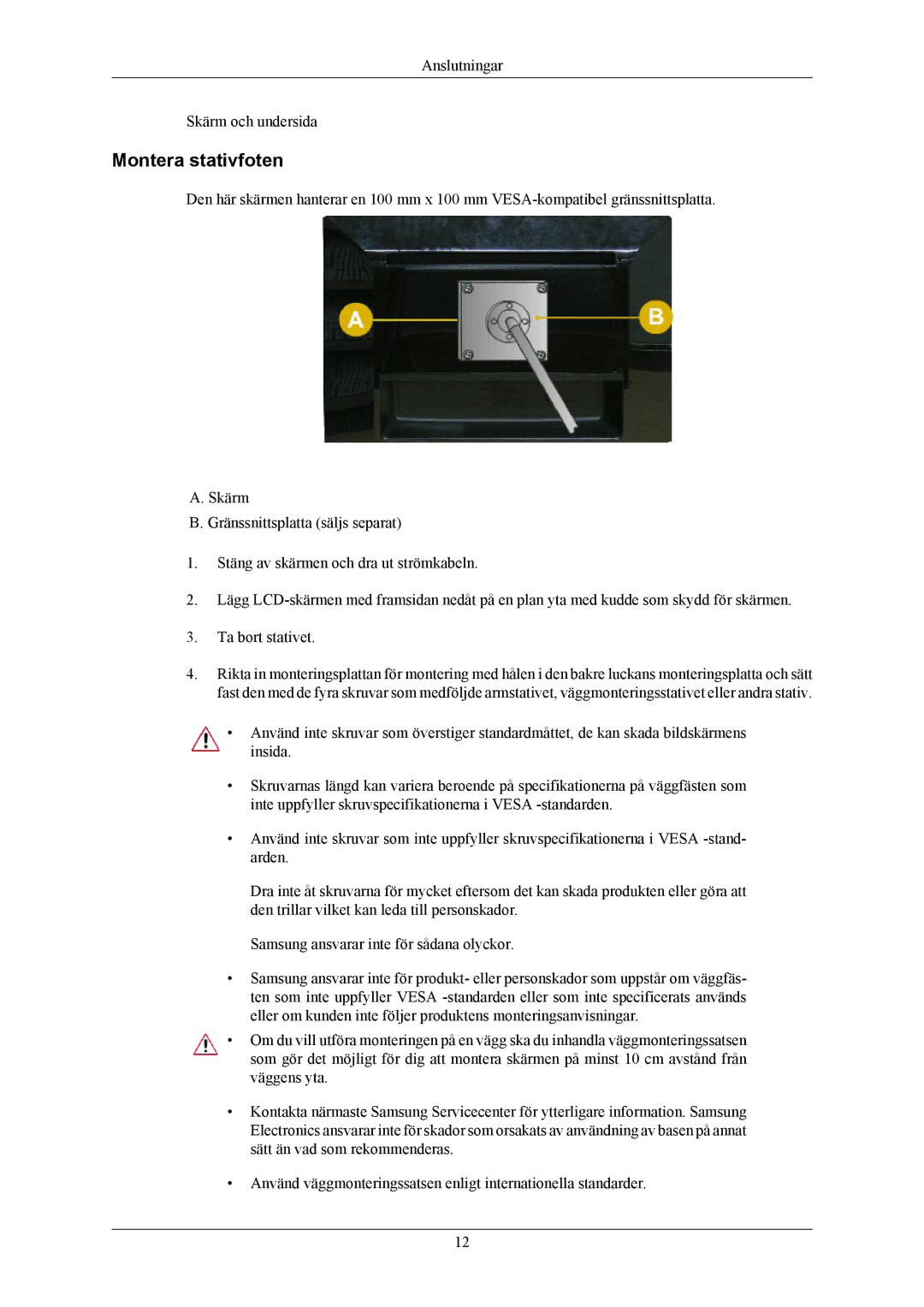 Samsung LS20AQWJFV/EDC manual Montera stativfoten 