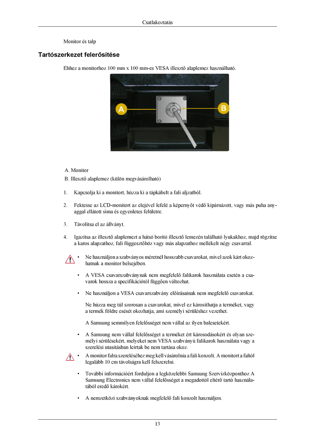 Samsung LS20AQWJFV/EDC manual Tartószerkezet felerősítése 