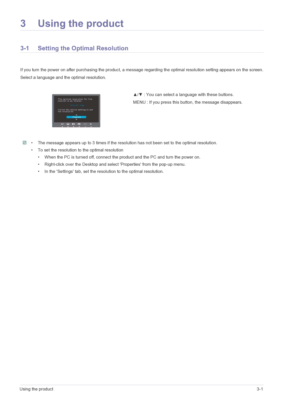 Samsung LS20B350HS/ZA, S24B350BL, S24B350HL, S23B350N, S23B350H, S23B350B Using the product, Setting the Optimal Resolution 