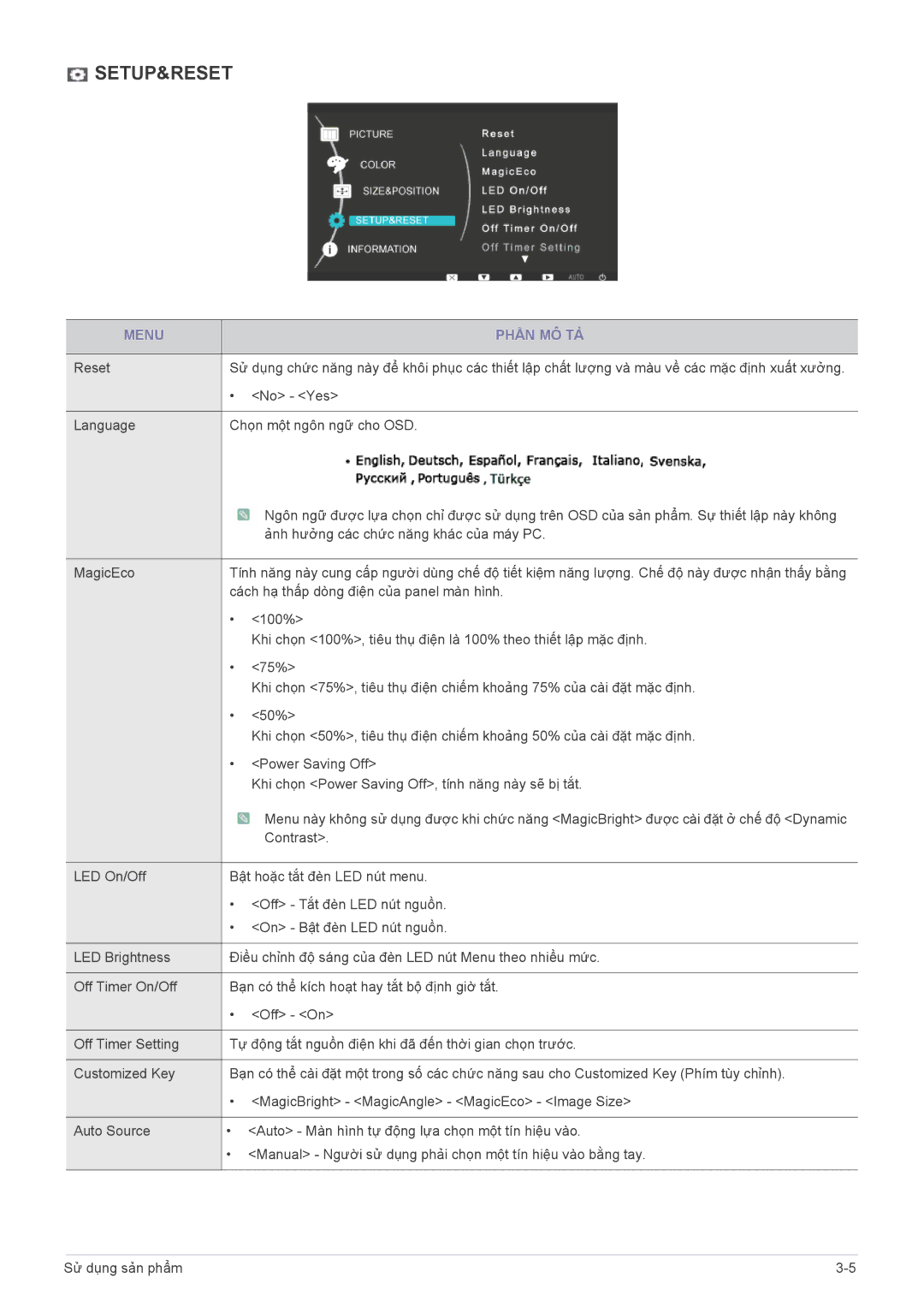 Samsung LS20B3UVMV/ZA manual Setup&Reset 