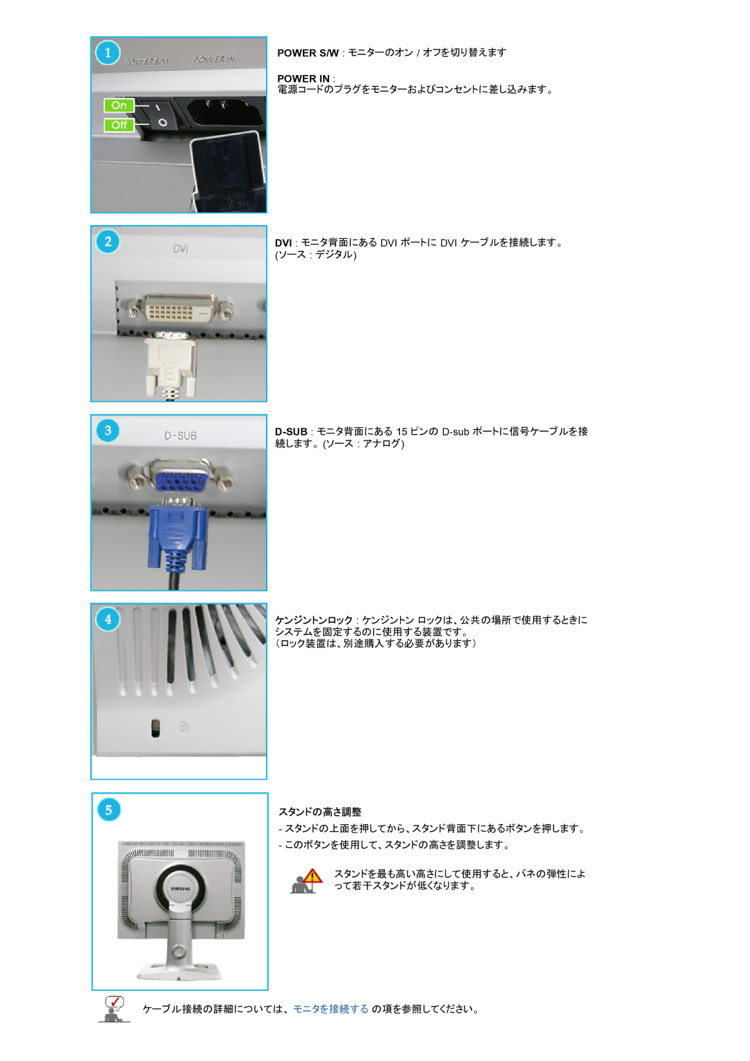 Samsung LS20BRBASZ/XSJ manual Power, スタンドの高さ調整 