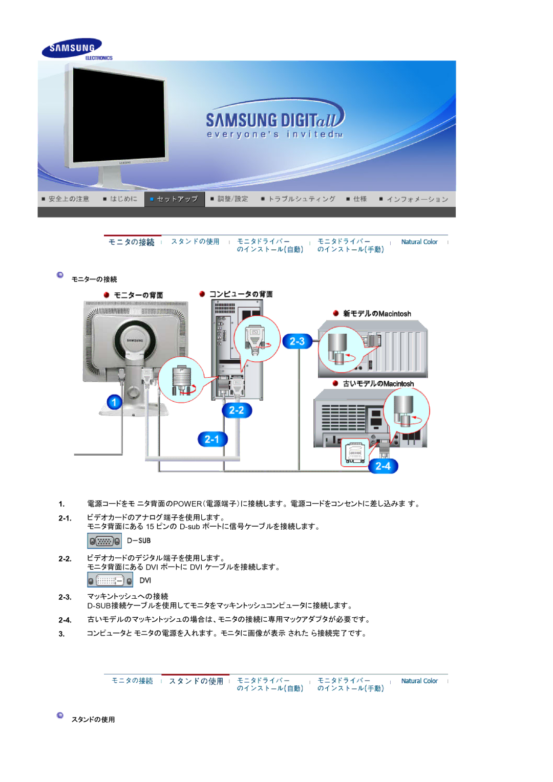 Samsung LS20BRBASZ/XSJ manual モニターの接続 