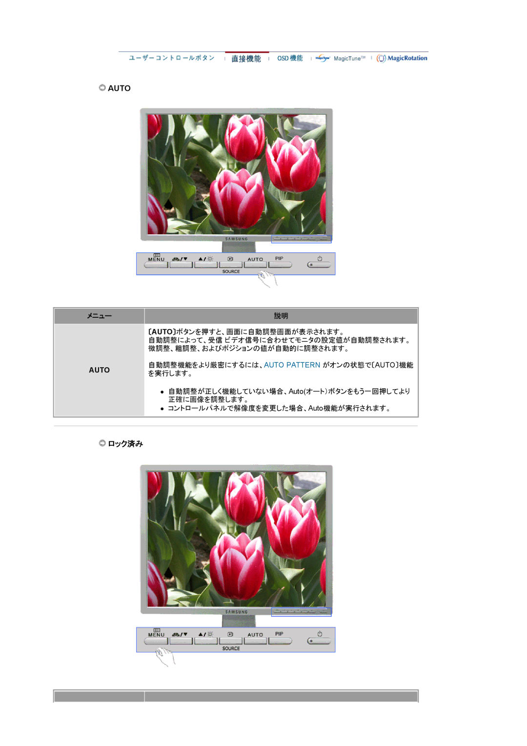 Samsung LS20BRCAS3/XSJ manual ロック済み, メニュー 