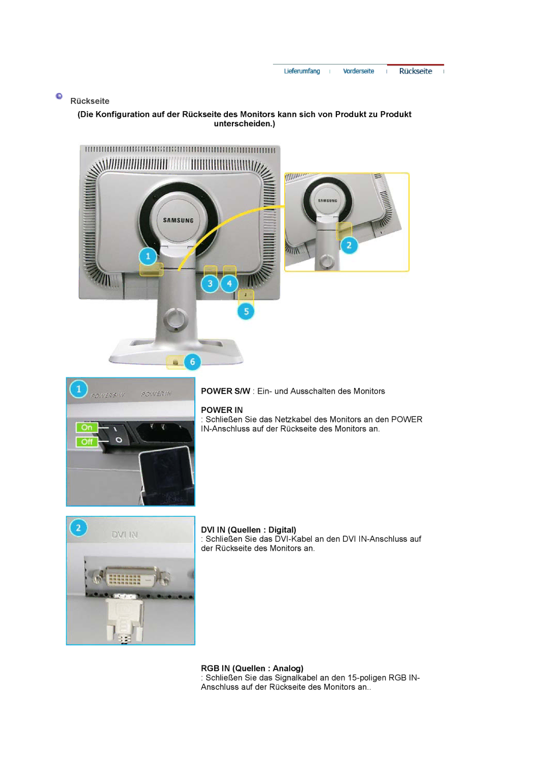 Samsung LS20BRCASZ/EDC manual DVI in Quellen Digital, RGB in Quellen Analog 