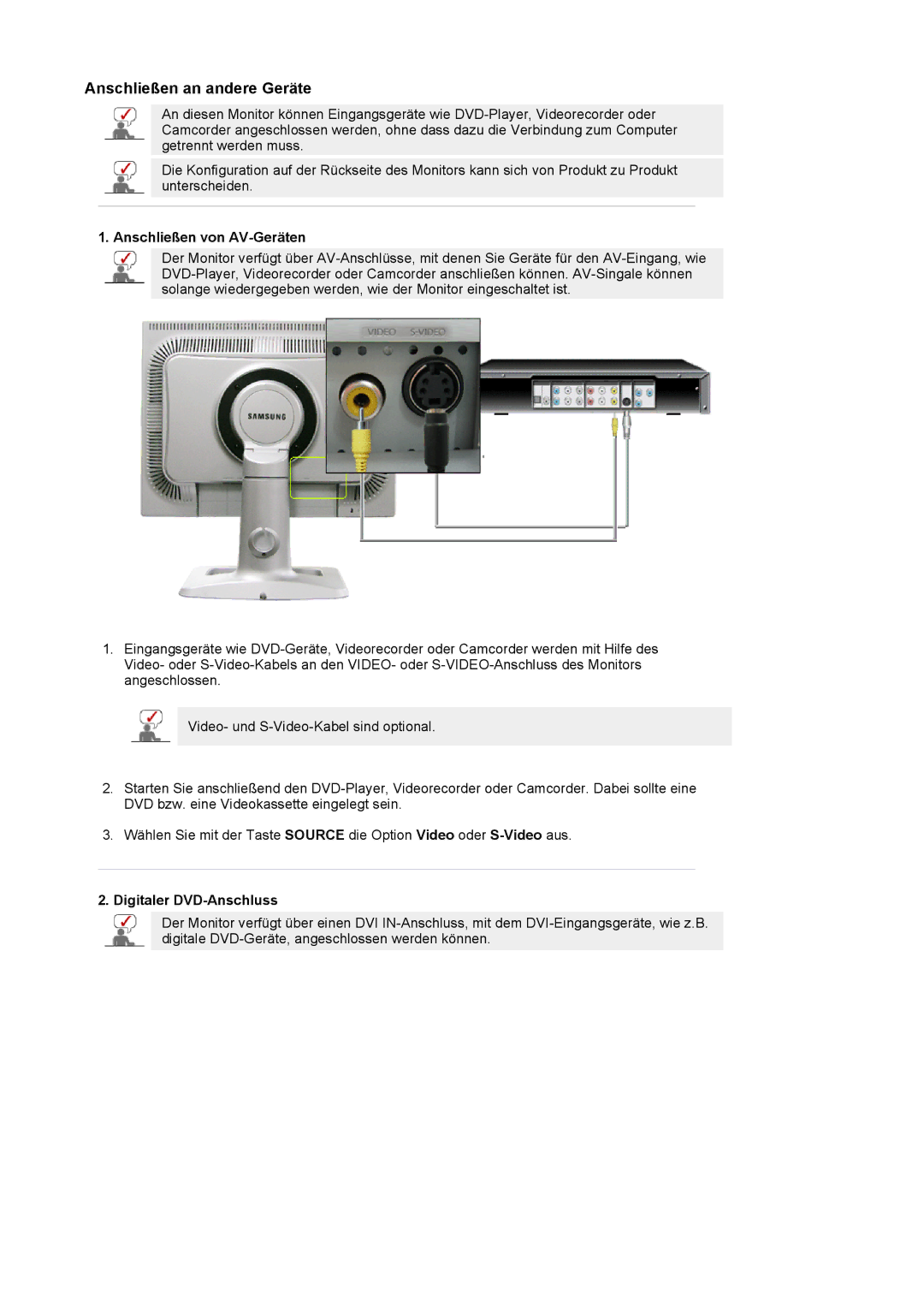 Samsung LS20BRCASZ/EDC manual Anschließen von AV-Geräten, Digitaler DVD-Anschluss 