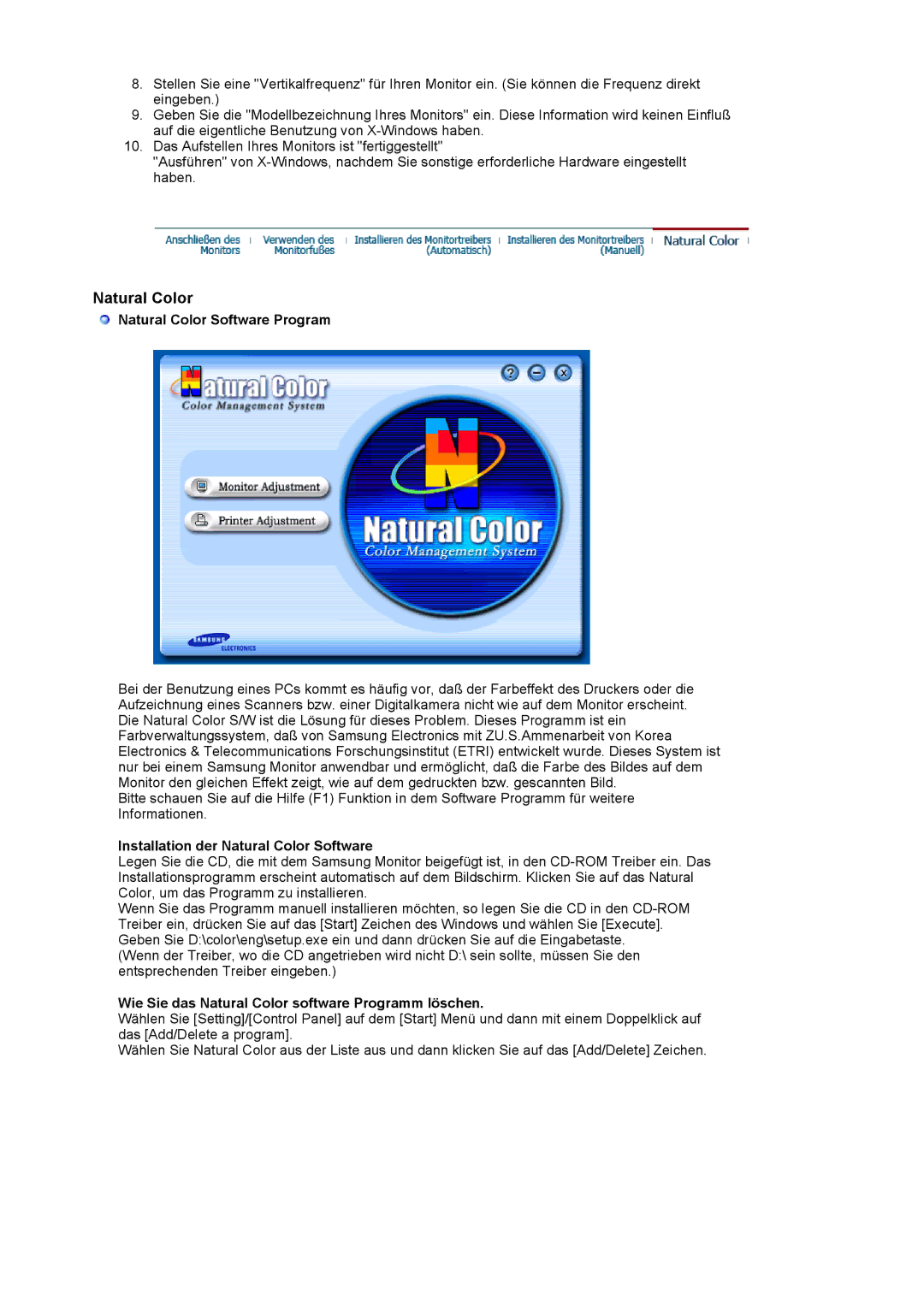 Samsung LS20BRCASZ/EDC manual Natural Color Software Program, Installation der Natural Color Software 