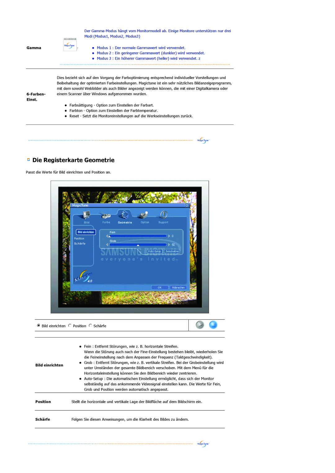 Samsung LS20BRCASZ/EDC manual Die Registerkarte Geometrie 