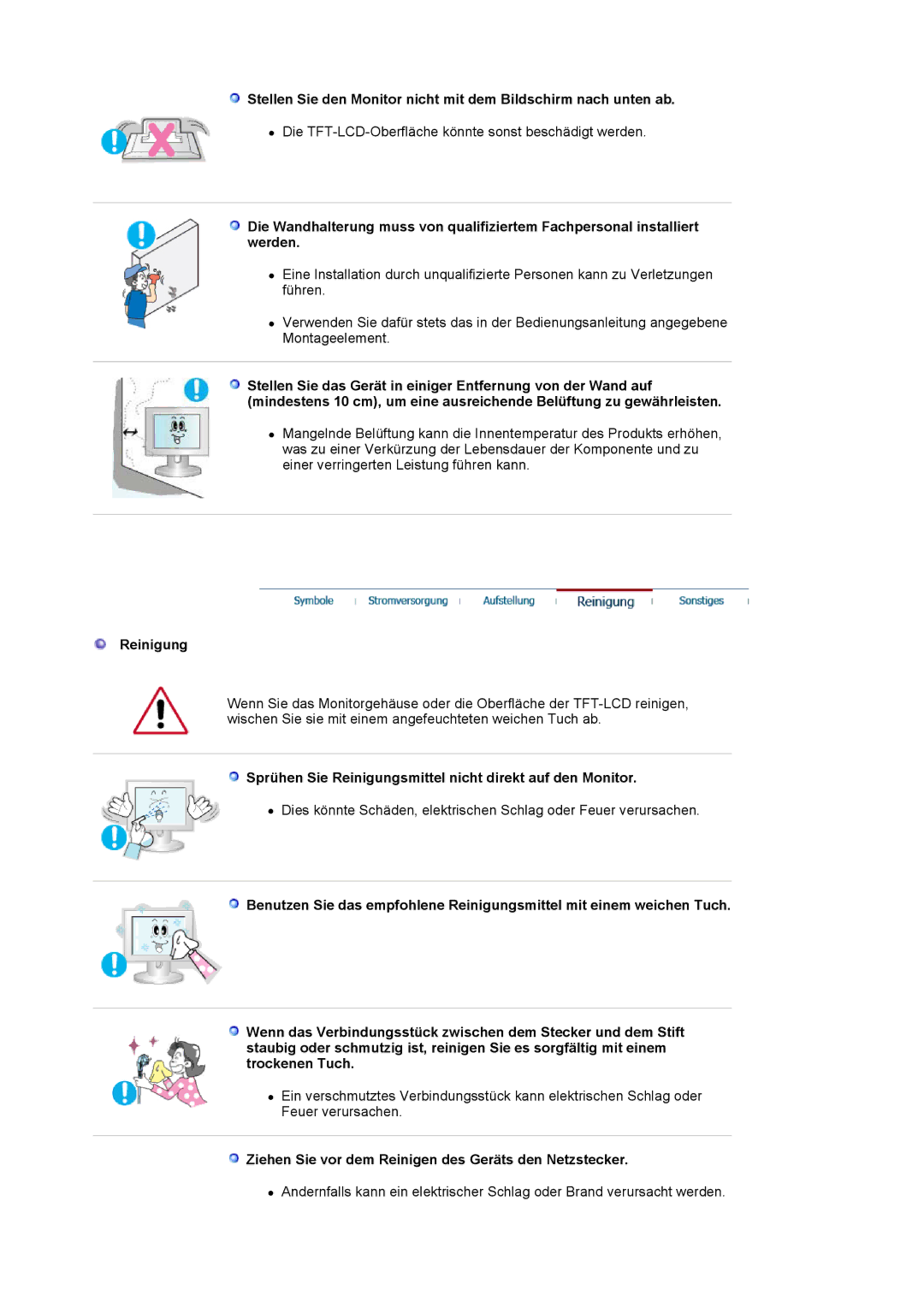 Samsung LS20BRCASZ/EDC manual Sprühen Sie Reinigungsmittel nicht direkt auf den Monitor 