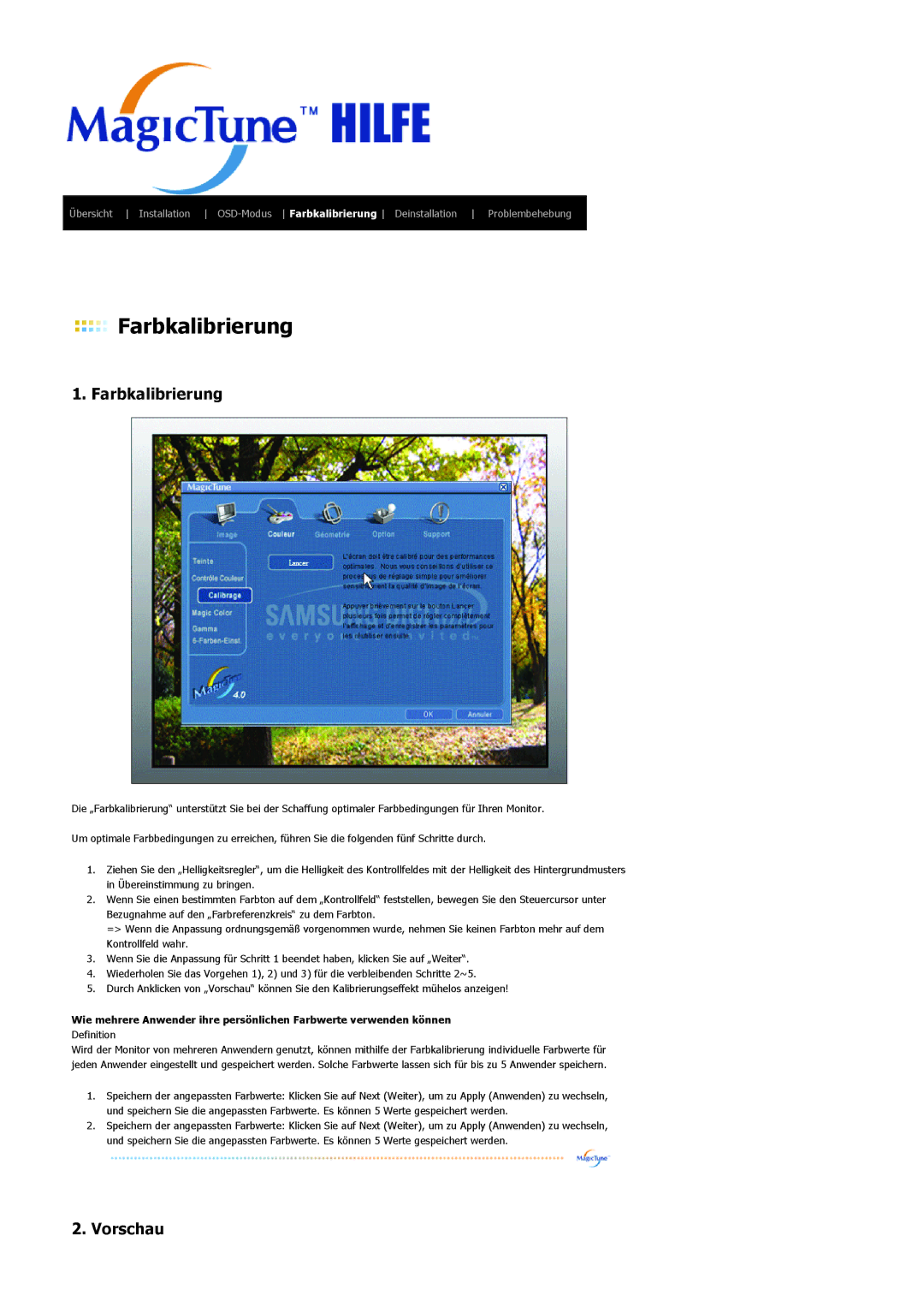 Samsung LS20BRCASZ/EDC manual Farbkalibrierung 