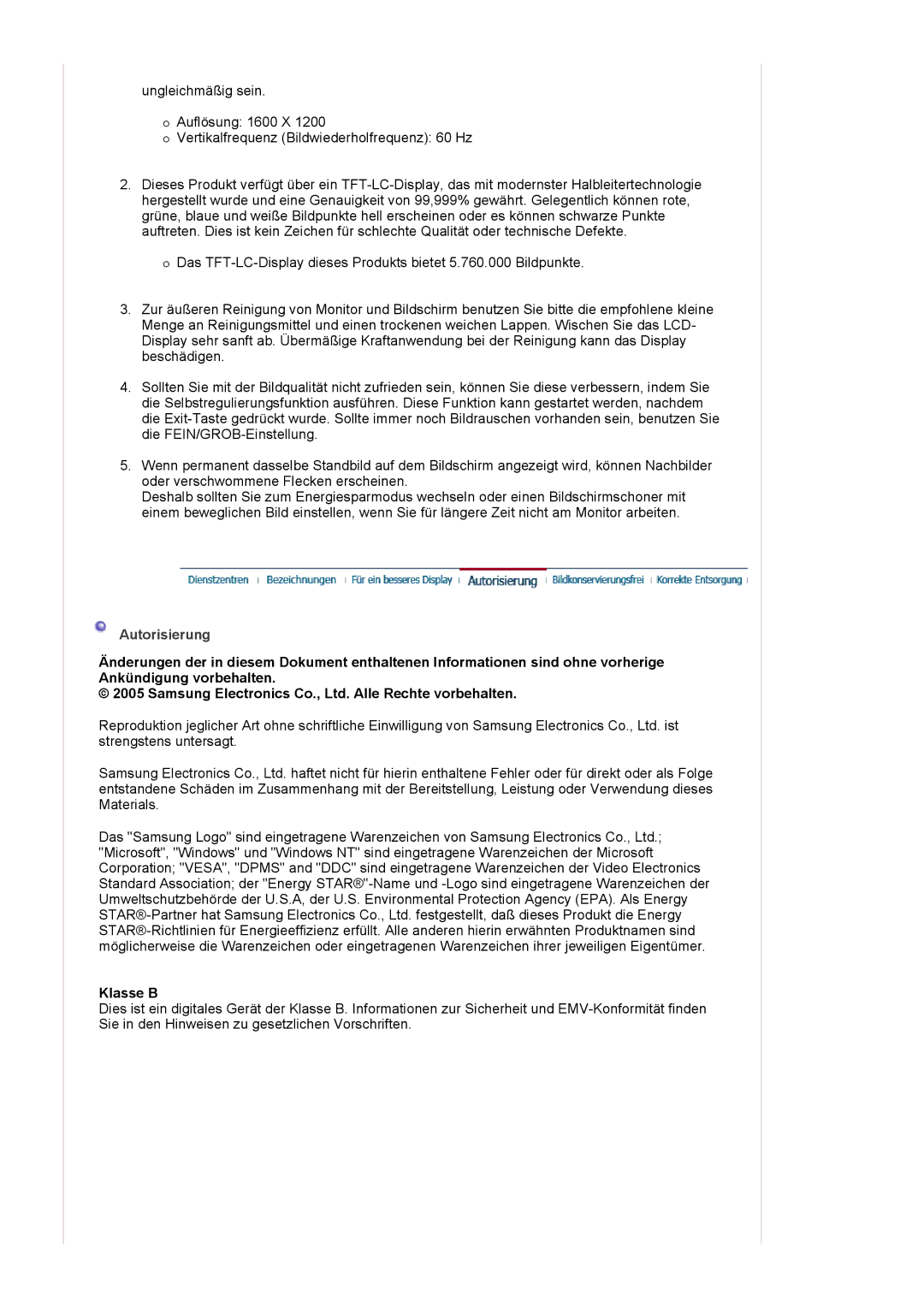 Samsung LS20BRCASZ/EDC manual Autorisierung 