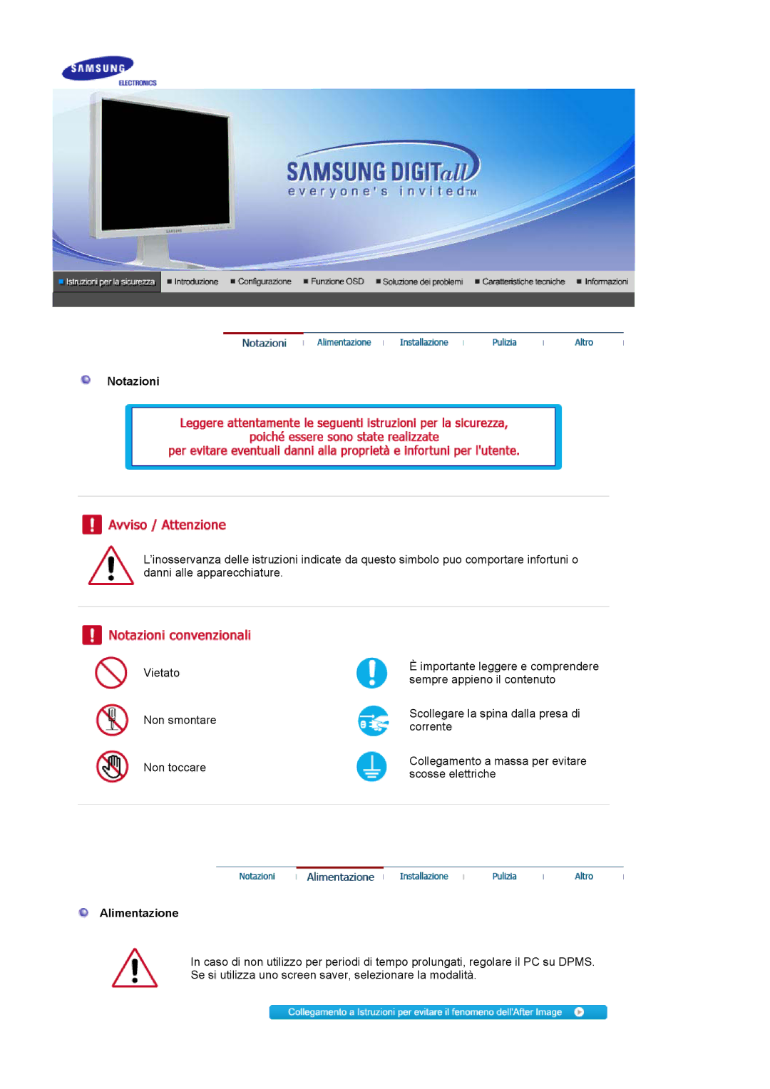 Samsung LS20BRCASZ/EDC manual Notazioni, Alimentazione 