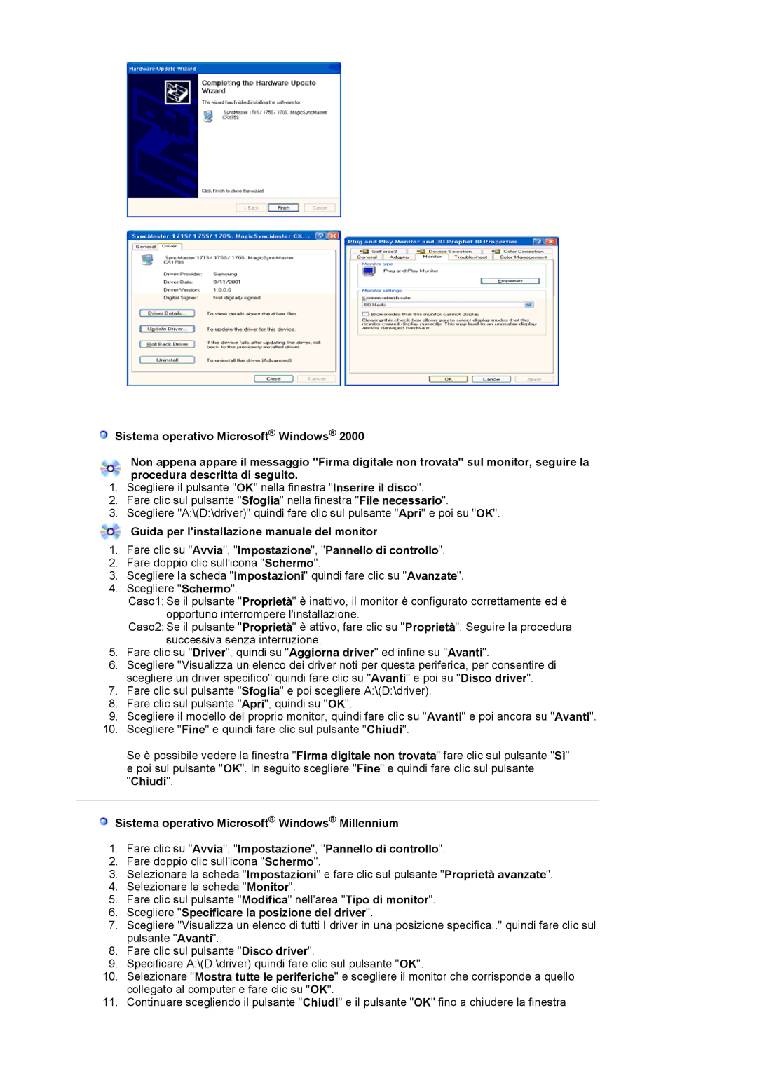 Samsung LS20BRCASZ/EDC manual Scegliere Specificare la posizione del driver 