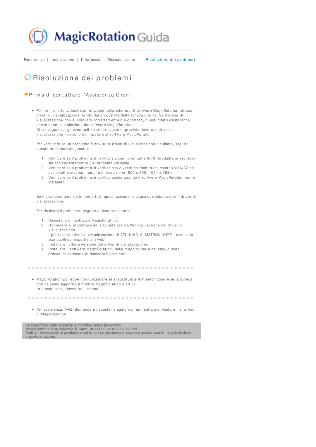 Samsung LS20BRCASZ/EDC manual Risoluzione dei problemi 