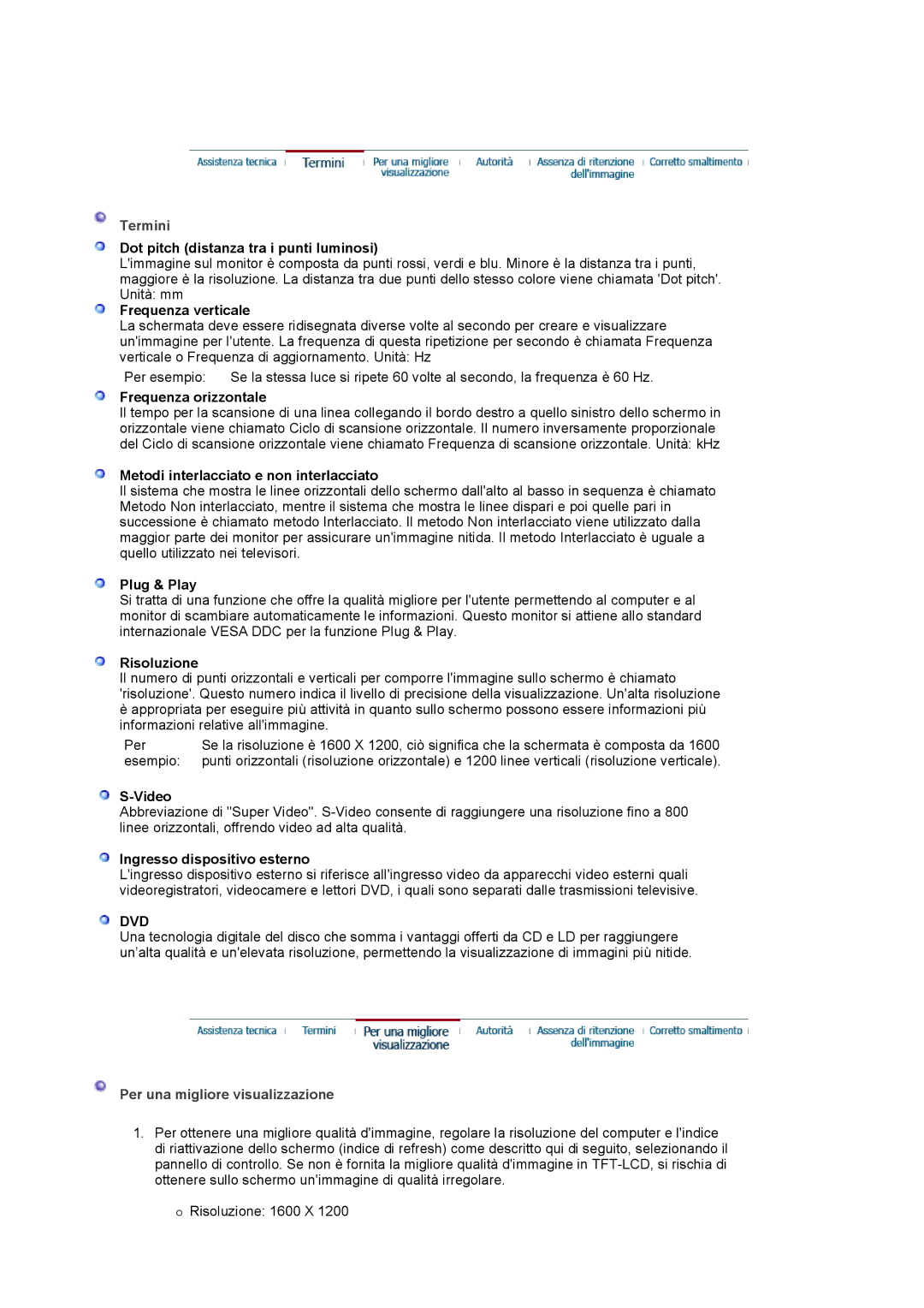 Samsung LS20BRCASZ/EDC manual Termini, Per una migliore visualizzazione 