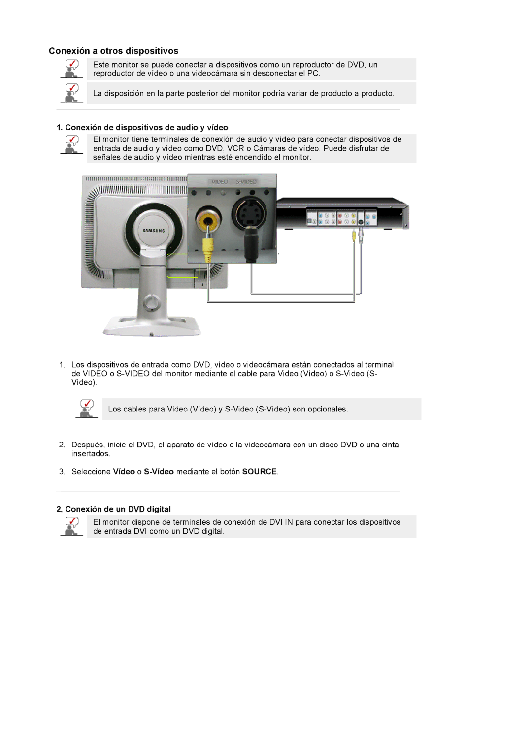 Samsung LS20BRCASZ/EDC manual Conexión de dispositivos de audio y vídeo, Conexión de un DVD digital 