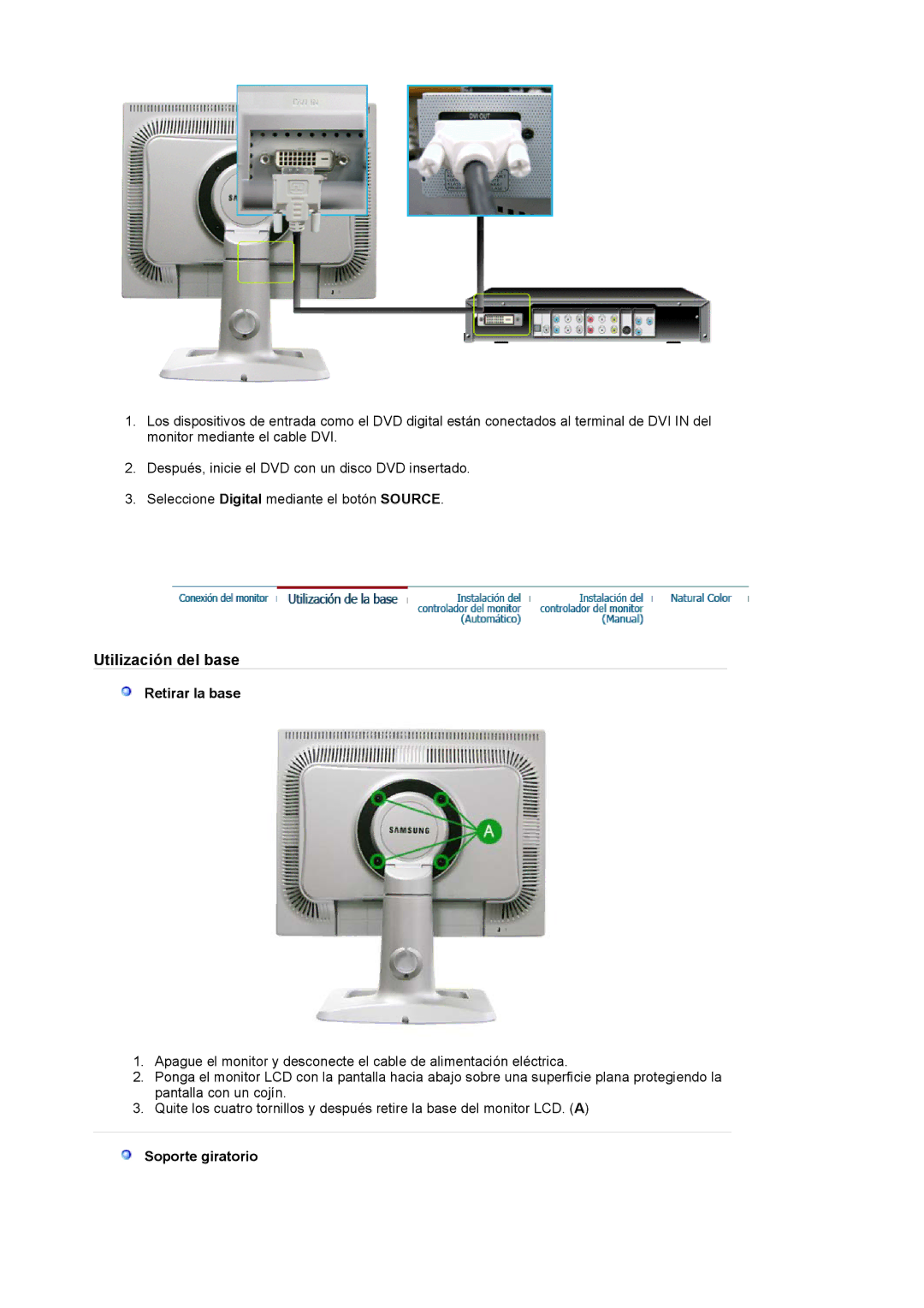 Samsung LS20BRCASZ/EDC manual Retirar la base, Soporte giratorio 