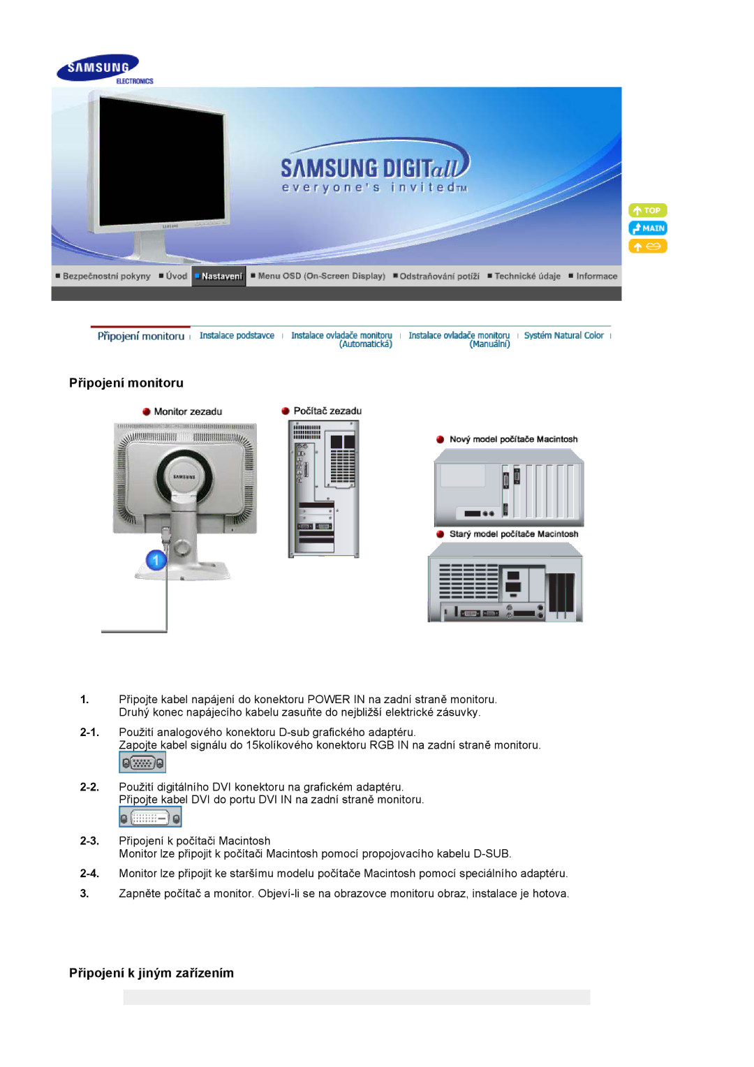 Samsung LS20BRCASZ/EDC manual Připojení monitoru 