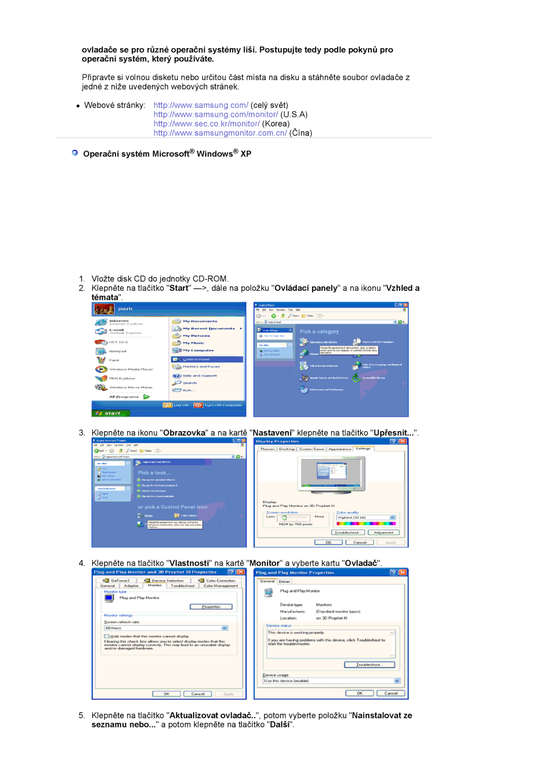 Samsung LS20BRCASZ/EDC manual Operační systém Microsoft Windows XP 