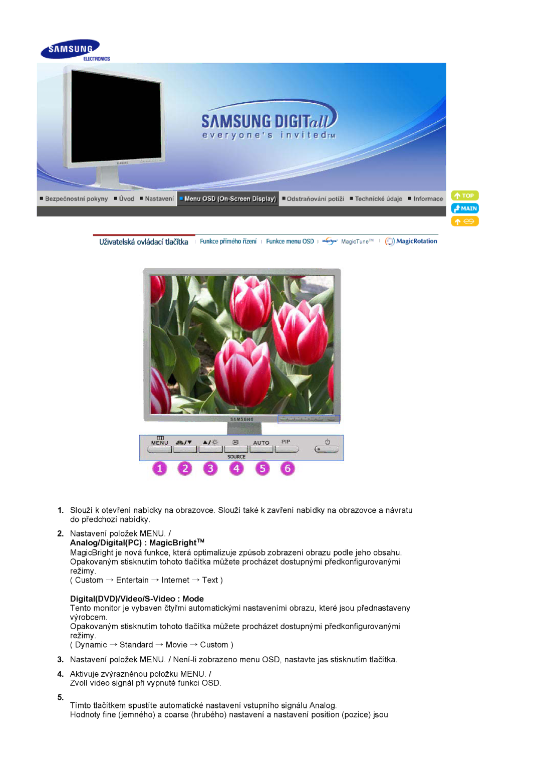 Samsung LS20BRCASZ/EDC manual Analog/DigitalPC MagicBright, DigitalDVD/Video/S-Video Mode 