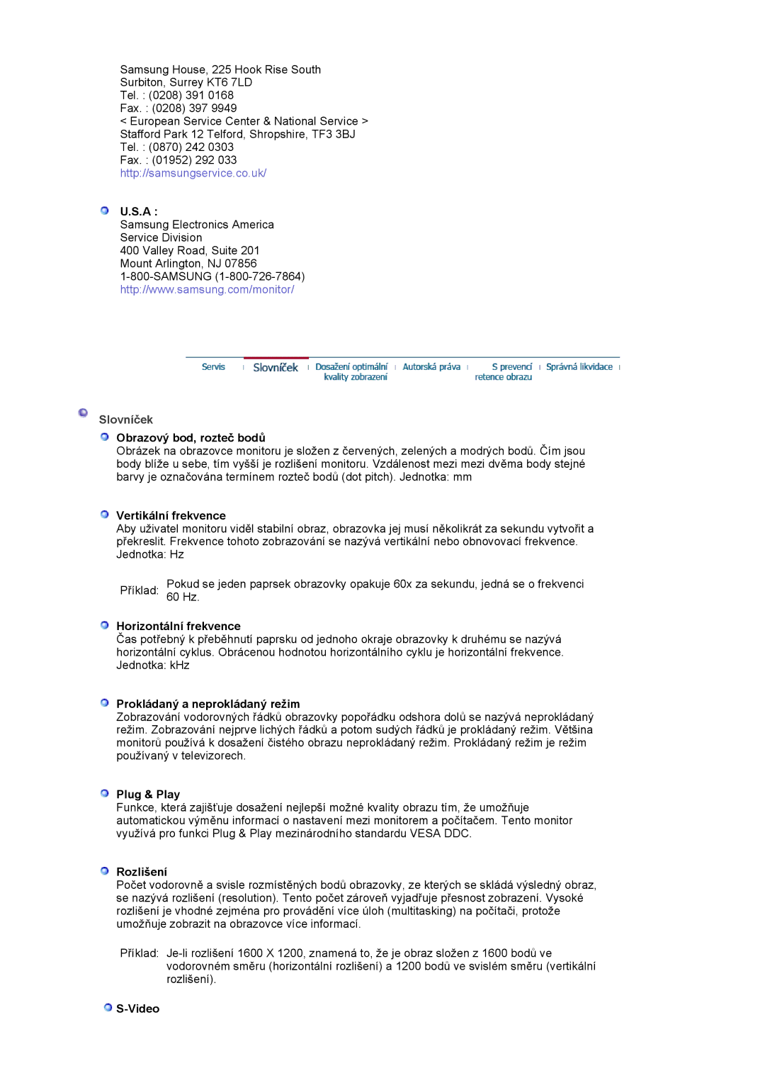 Samsung LS20BRCASZ/EDC manual Slovníček 