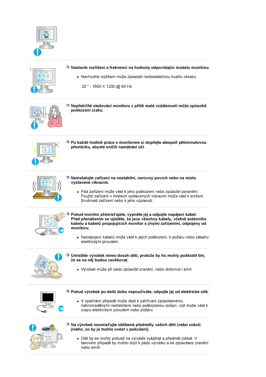 Samsung LS20BRCASZ/EDC manual Výrobek může při pádu způsobit zranění, nebo dokonce i smrt 