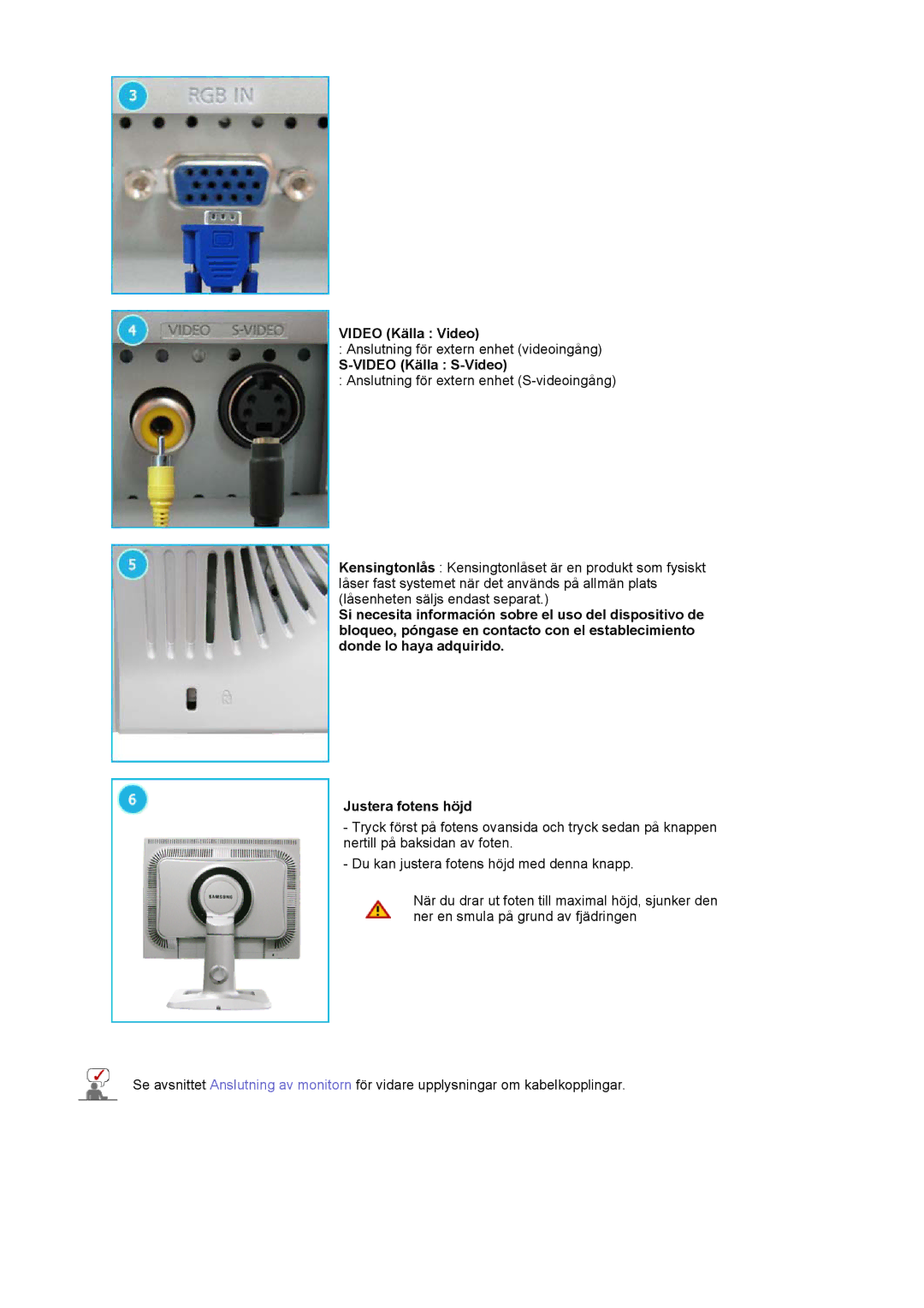 Samsung LS20BRCASZ/EDC manual Video Källa Video, Video Källa S-Video 