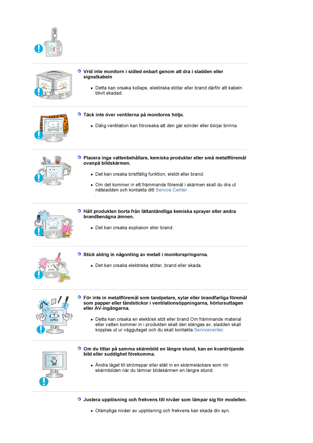 Samsung LS20BRCASZ/EDC manual Täck inte över ventilerna på monitorns hölje 