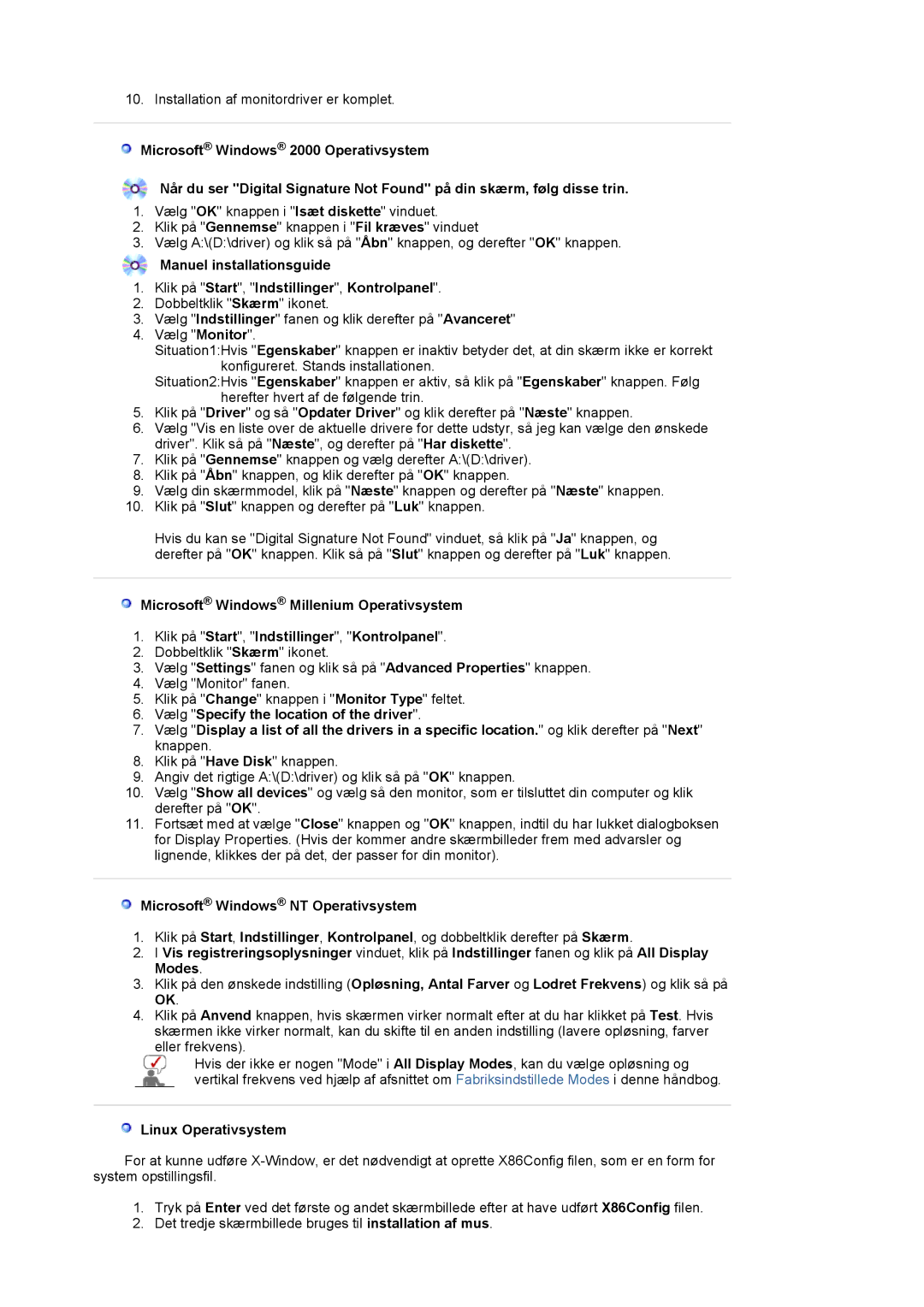 Samsung LS20BRCASZ/EDC manual Microsoft Windows NT Operativsystem, Linux Operativsystem 