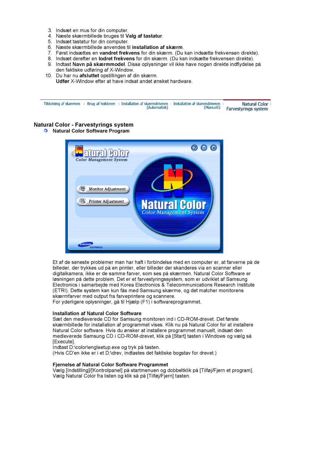 Samsung LS20BRCASZ/EDC manual Natural Color Software Program, Installation af Natural Color Software 
