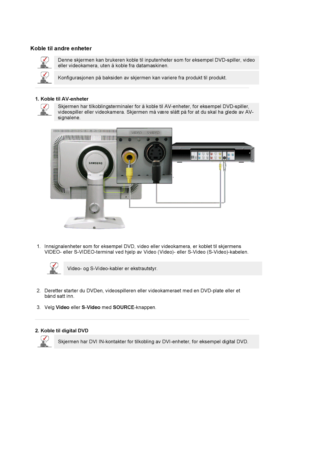 Samsung LS20BRCASZ/EDC manual Koble til AV-enheter, Koble til digital DVD 