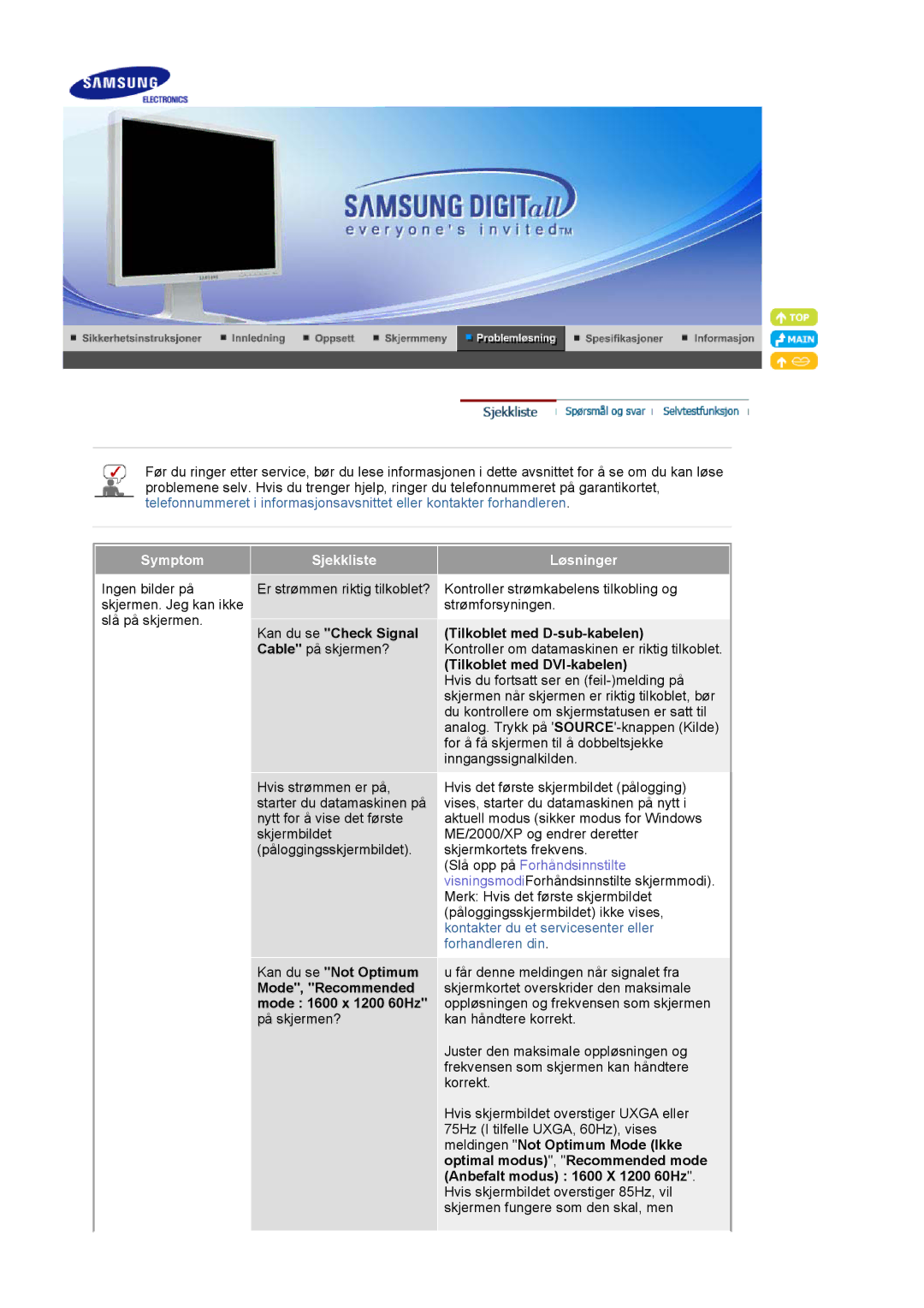 Samsung LS20BRCASZ/EDC Kan du se Check Signal Cable på skjermen?, Tilkoblet med D-sub-kabelen, Tilkoblet med DVI-kabelen 