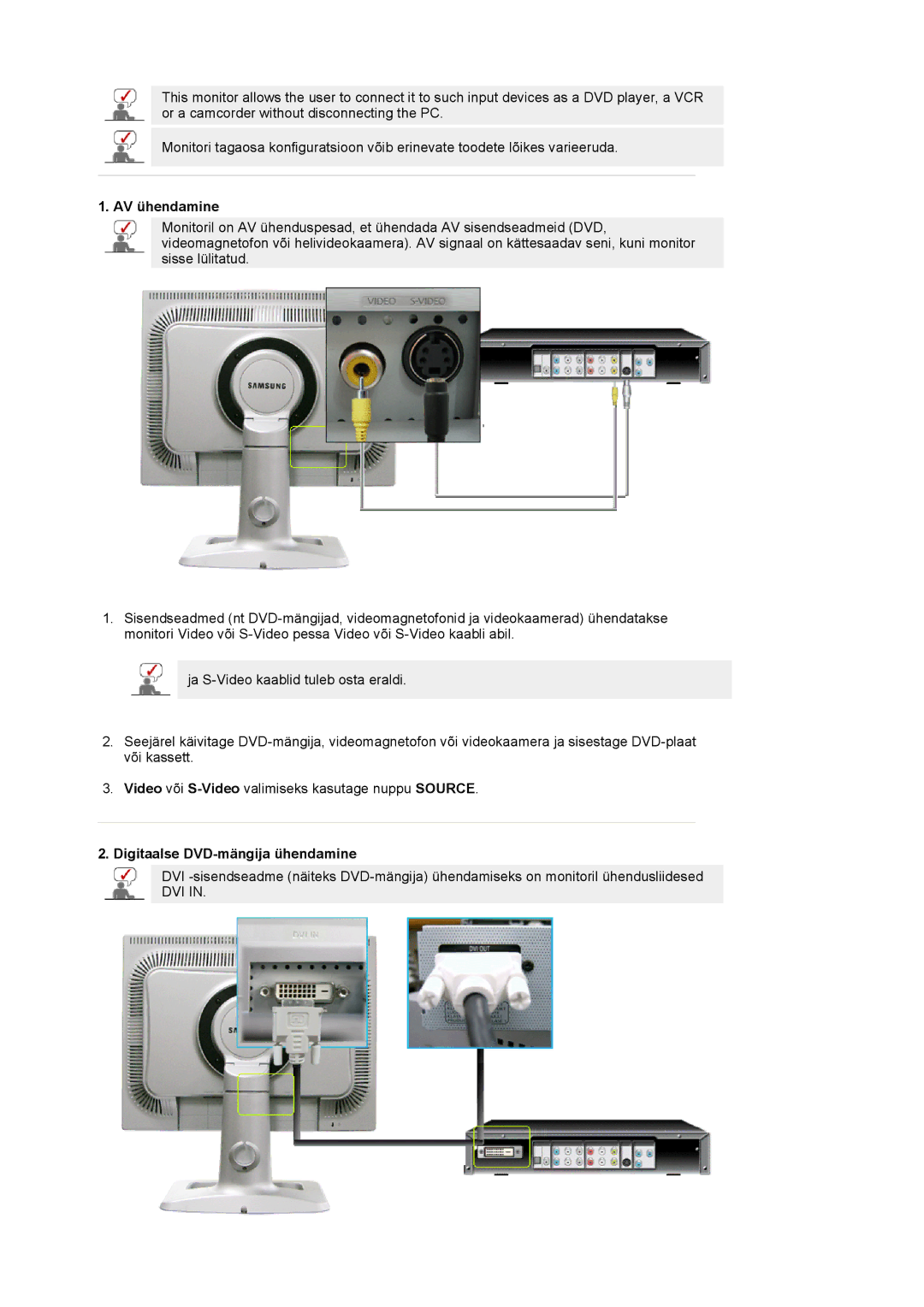 Samsung LS20BRCASZ/EDC manual AV ühendamine, Digitaalse DVD-mängija ühendamine 