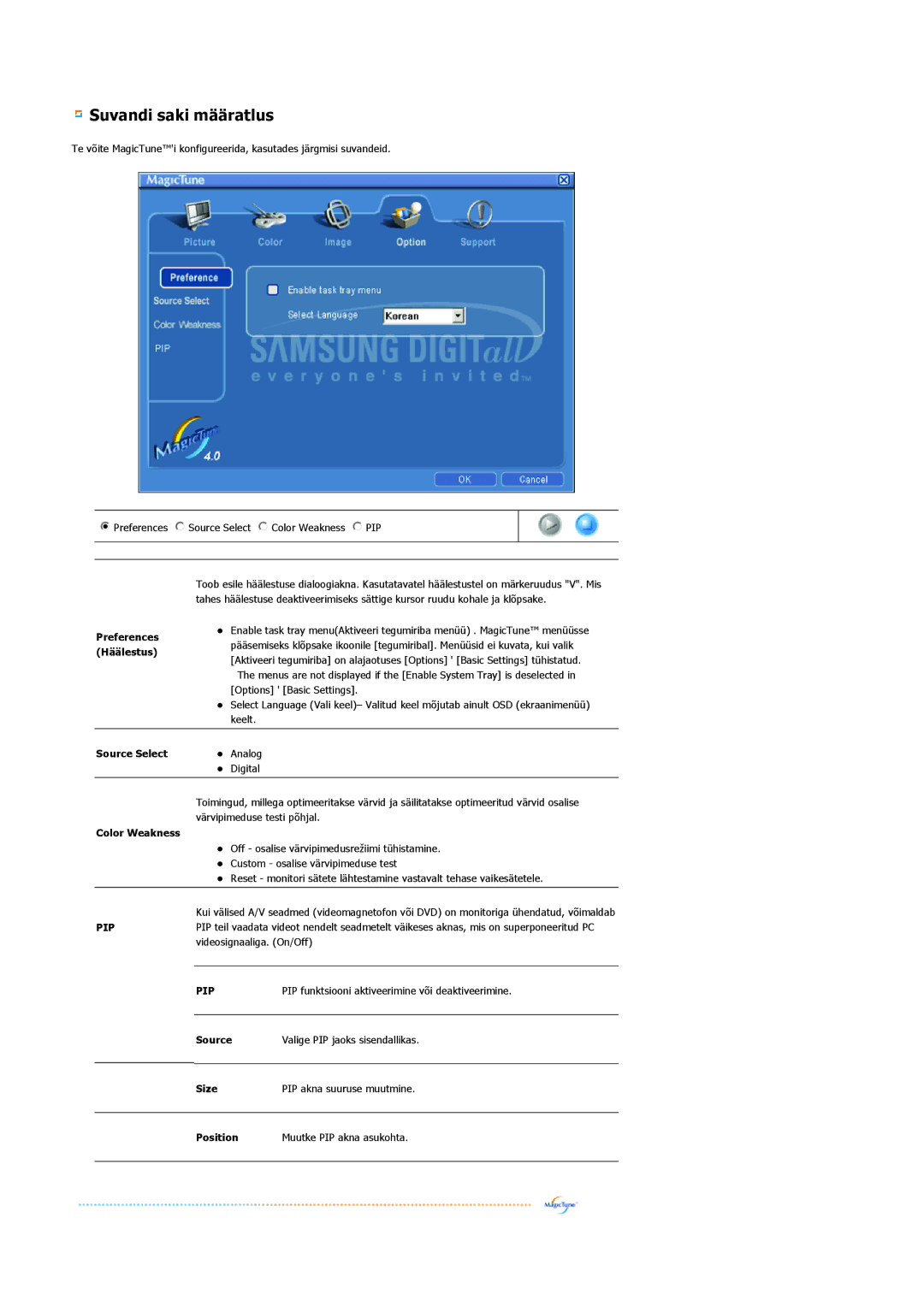 Samsung LS20BRCASZ/EDC manual Suvandi saki määratlus 