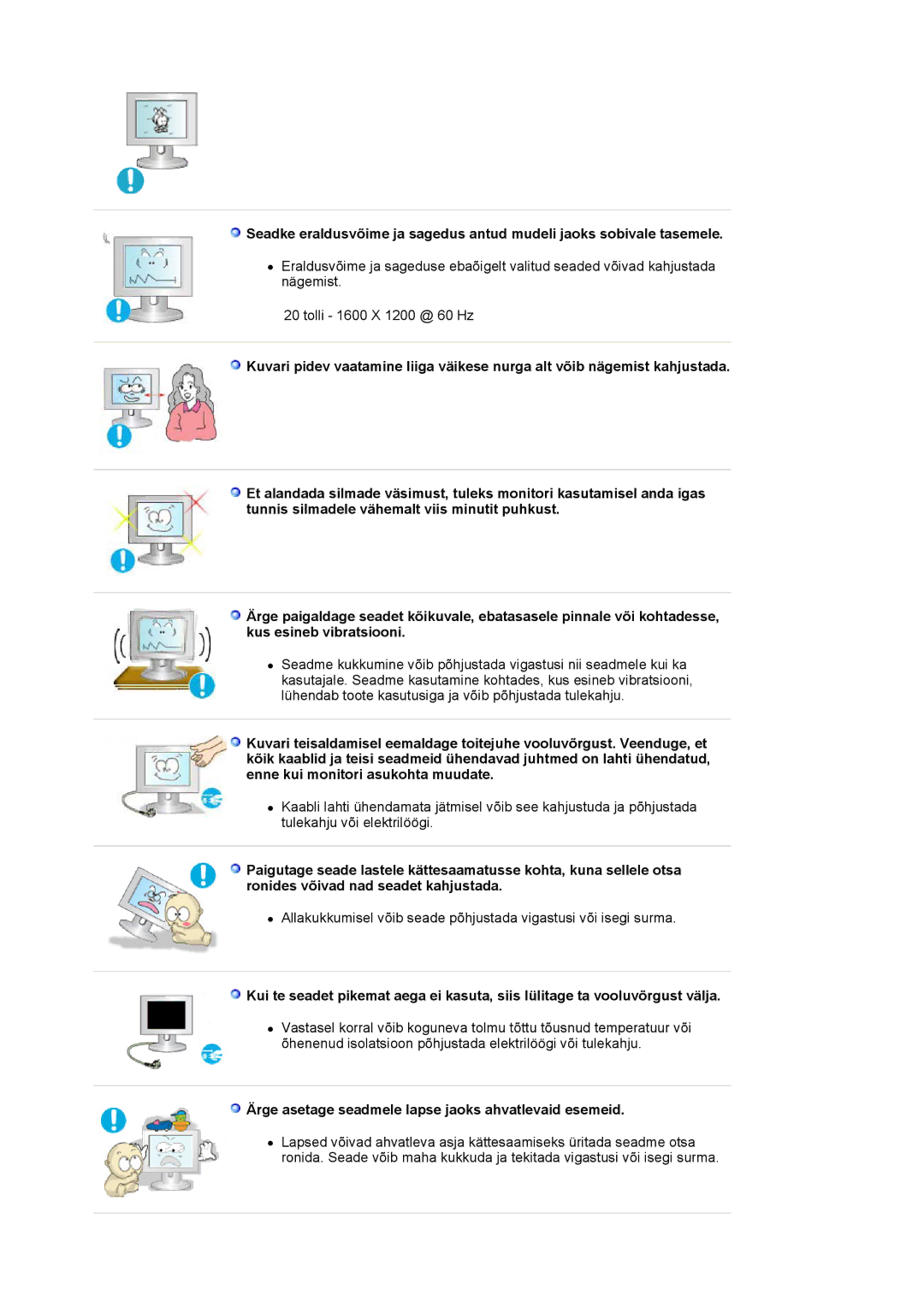 Samsung LS20BRCASZ/EDC manual Ärge asetage seadmele lapse jaoks ahvatlevaid esemeid 