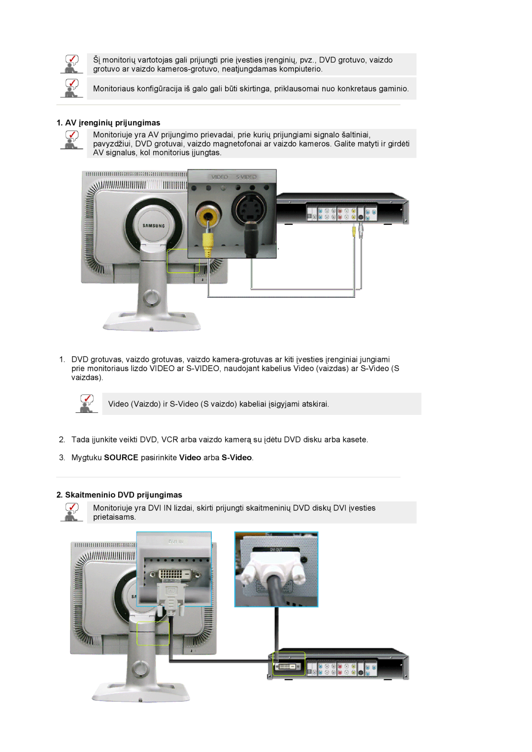 Samsung LS20BRCASZ/EDC manual AV įrenginių prijungimas, Skaitmeninio DVD prijungimas 