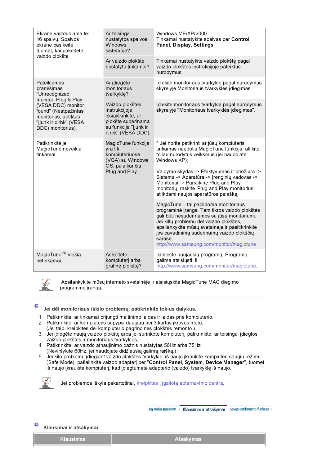 Samsung LS20BRCASZ/EDC manual Klausimai ir atsakymai, Klausimas Atsakymas 