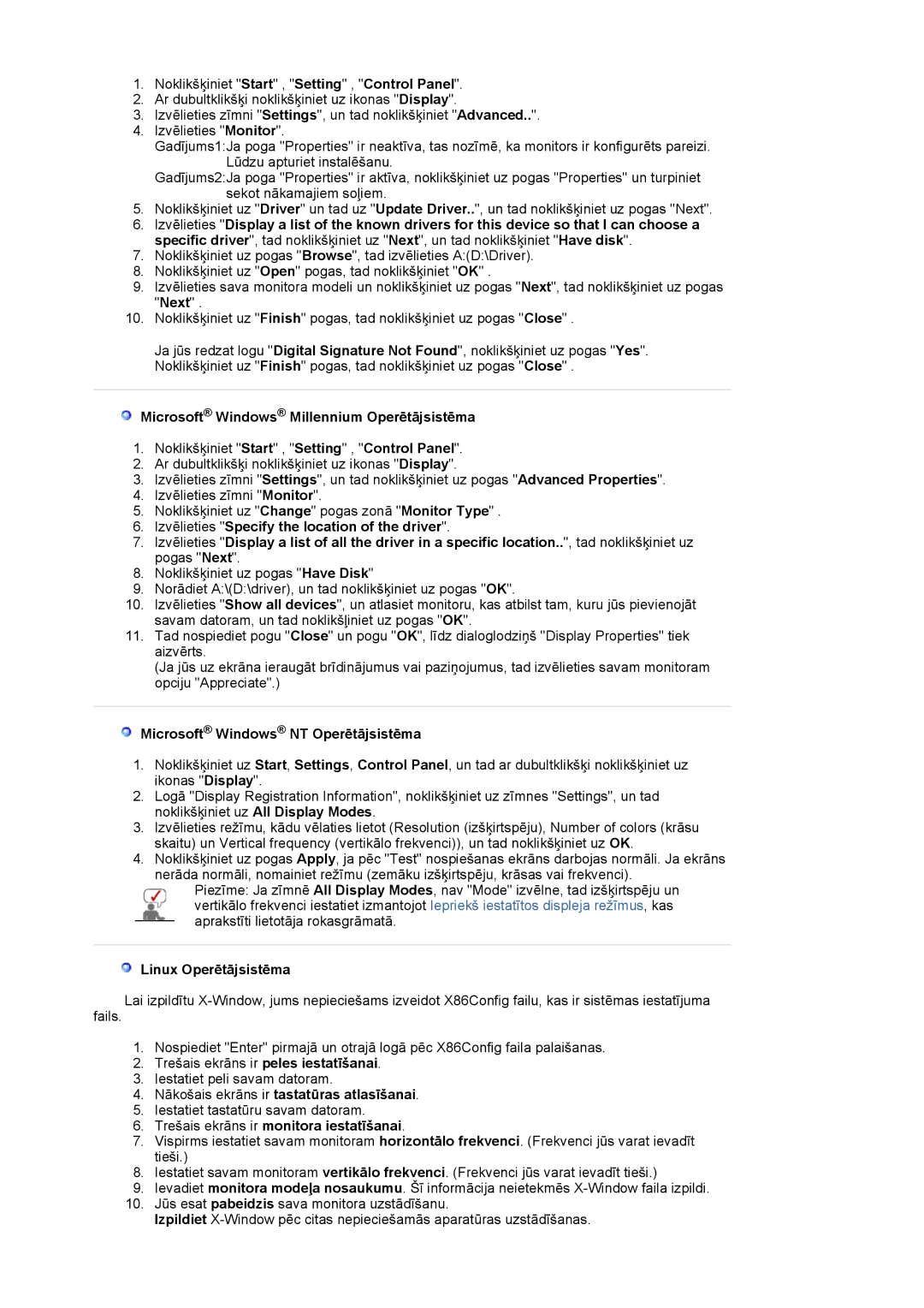 Samsung LS20BRCASZ/EDC manual Microsoft Windows Millennium Operētājsistēma, Microsoft Windows NT Operētājsistēma 