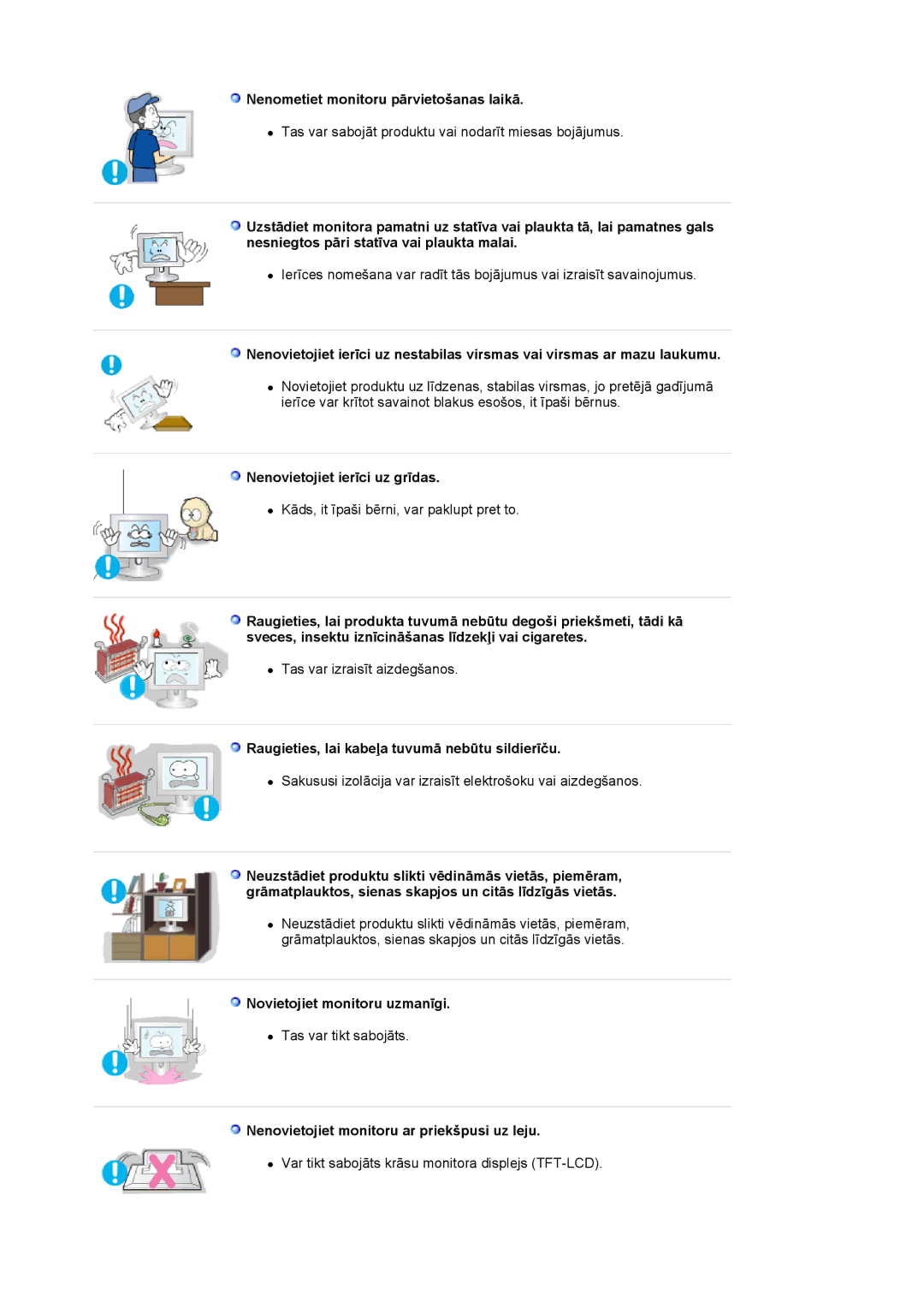 Samsung LS20BRCASZ/EDC manual Nenometiet monitoru pārvietošanas laikā, Nenovietojiet ierīci uz grīdas 