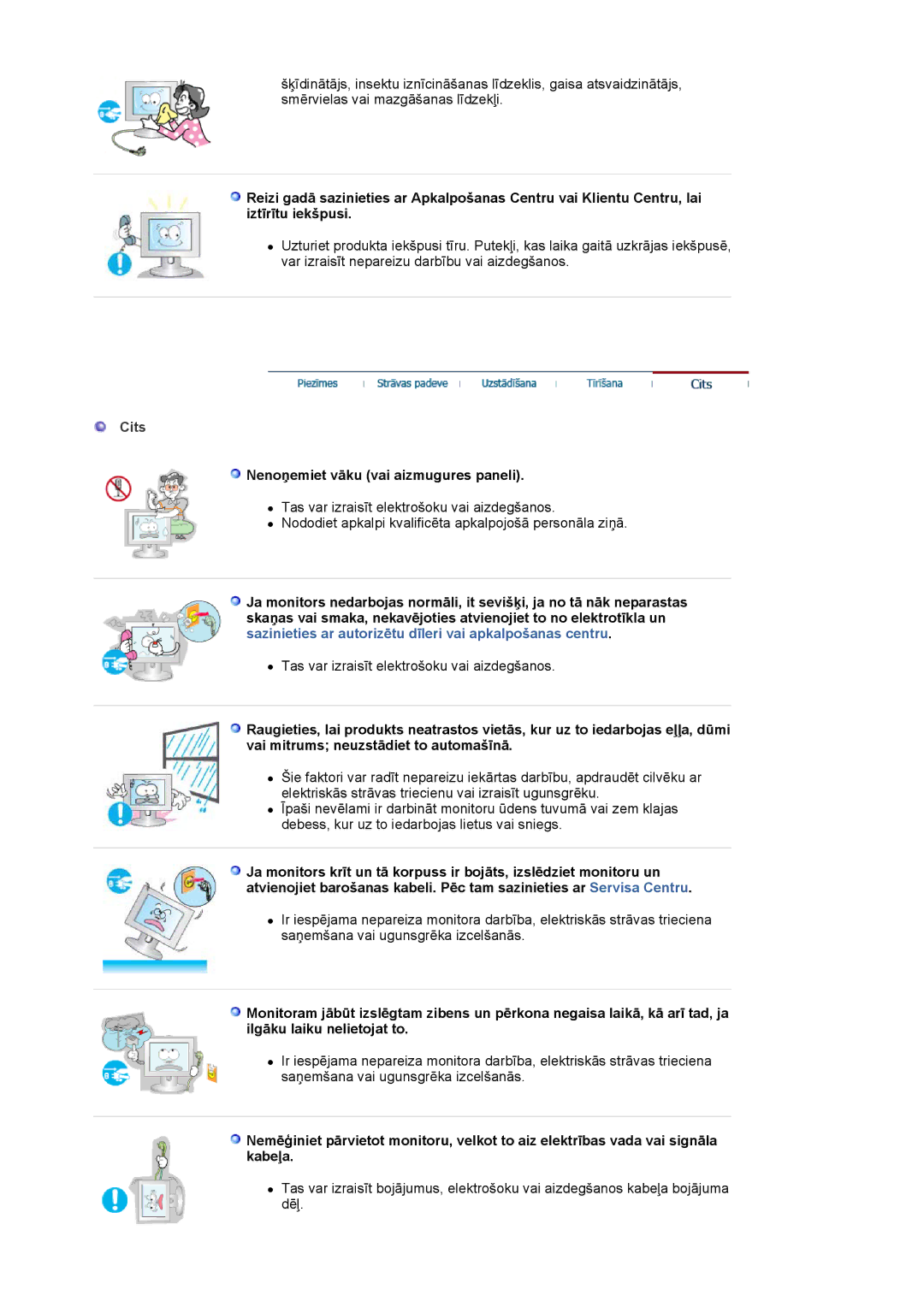 Samsung LS20BRCASZ/EDC manual Cits, Nenoņemiet vāku vai aizmugures paneli 