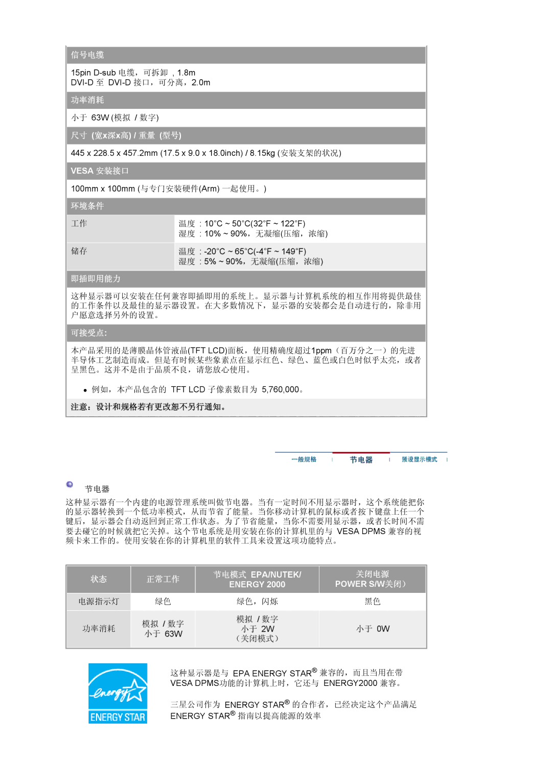 Samsung LS20BRCASZ/EDC manual 尺寸 宽x深x高 / 重量 型号, 注意：设计和规格若有更改恕不另行通知。 