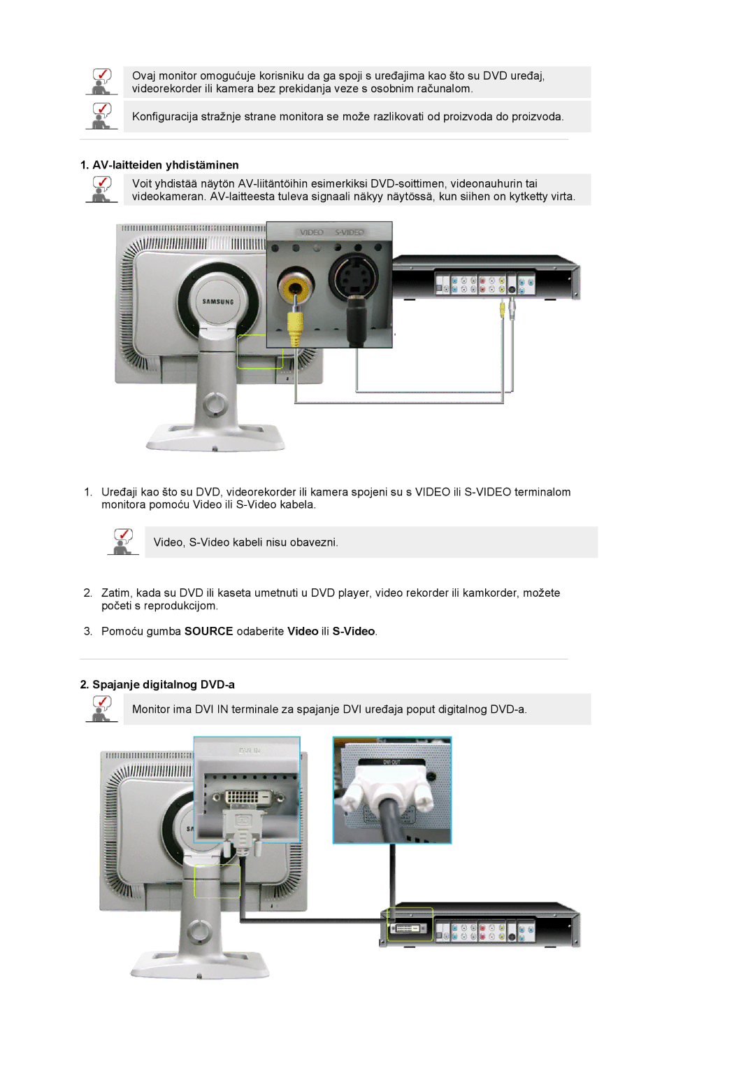 Samsung LS20BRCASZ/EDC manual AV-laitteiden yhdistäminen, Spajanje digitalnog DVD-a 