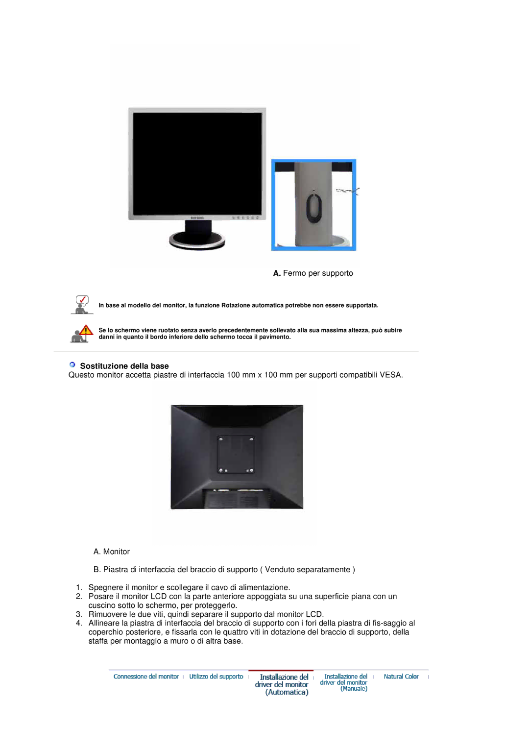 Samsung LS20BRDBSQ/EDC, LS20BRDESQ/EDC, LS20BRDBBV/XSE manual Fermo per supporto, Sostituzione della base 