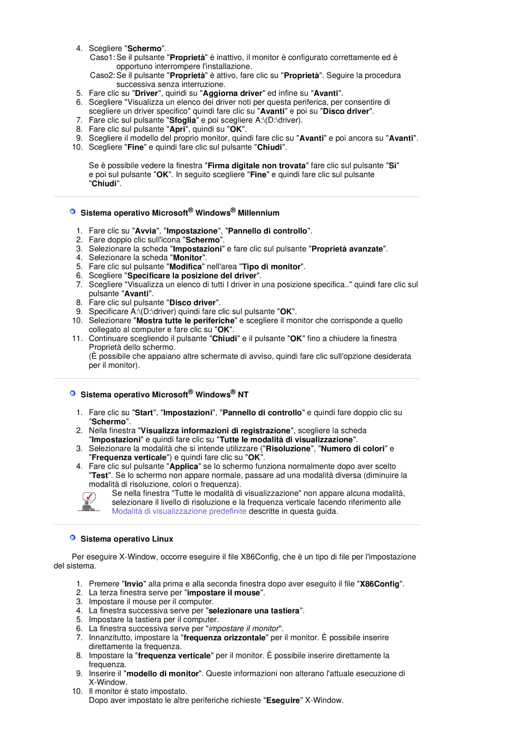 Samsung LS20BRDESQ/EDC manual Scegliere Specificare la posizione del driver, Sistema operativo Microsoft Windows NT 