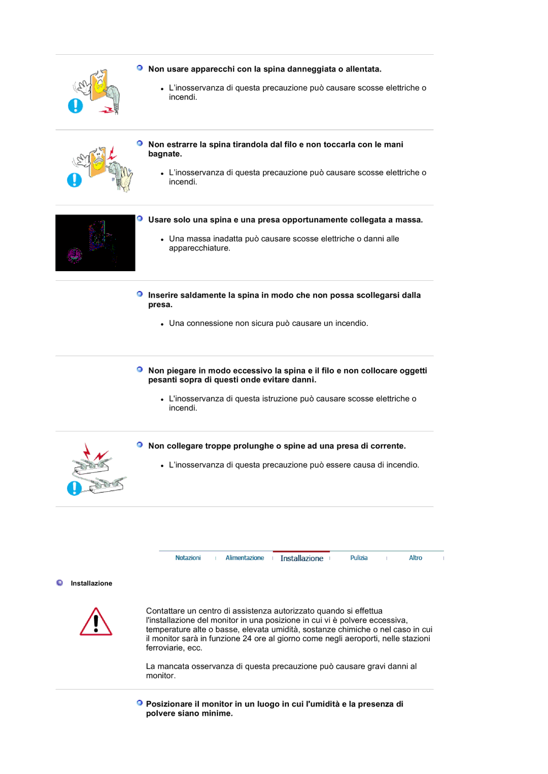 Samsung LS20BRDESQ/EDC, LS20BRDBSQ/EDC, LS20BRDBBV/XSE manual Non usare apparecchi con la spina danneggiata o allentata 