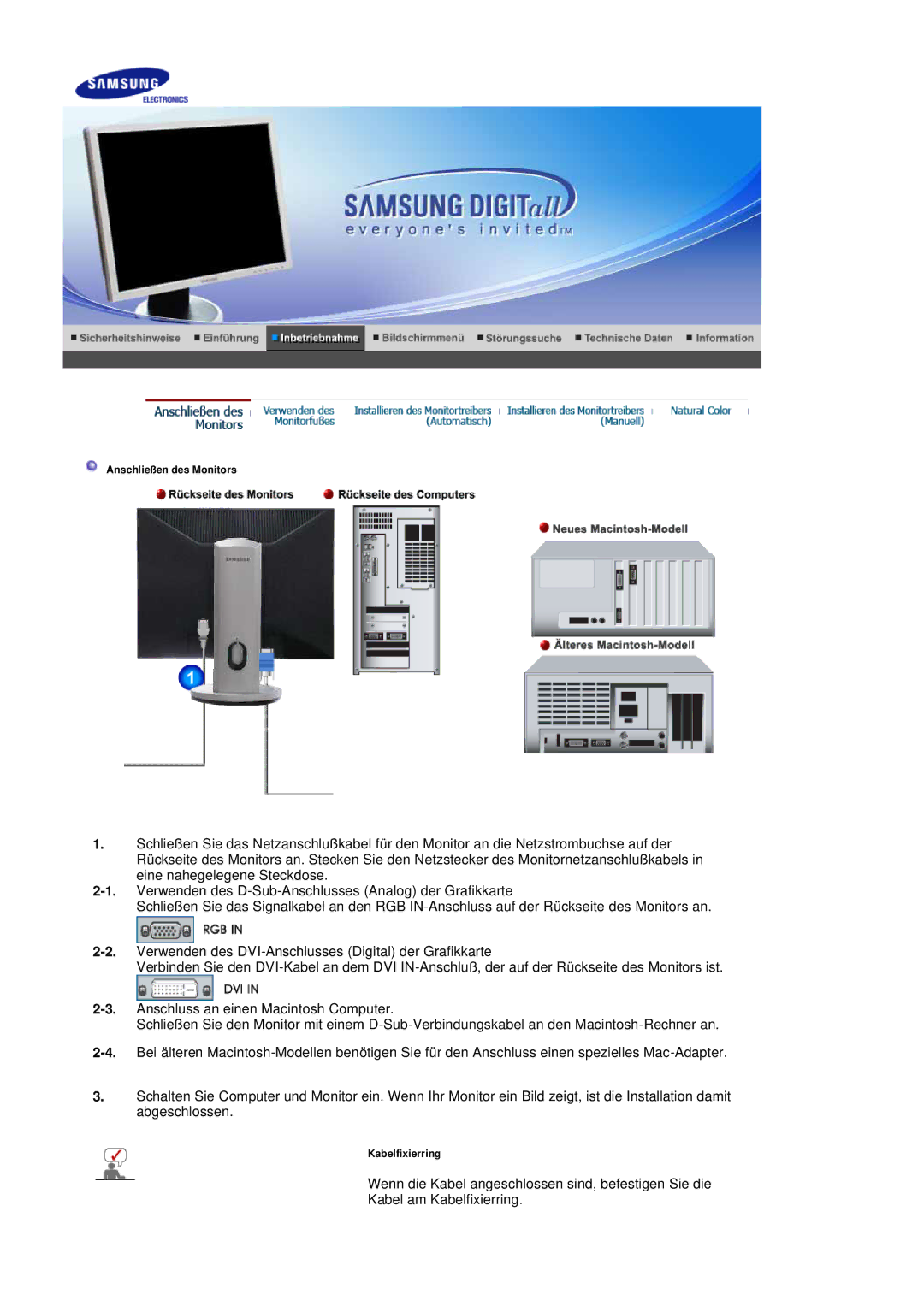 Samsung LS20BRDBSQ/EDC, LS20BRDESQ/EDC manual Anschließen des Monitors 