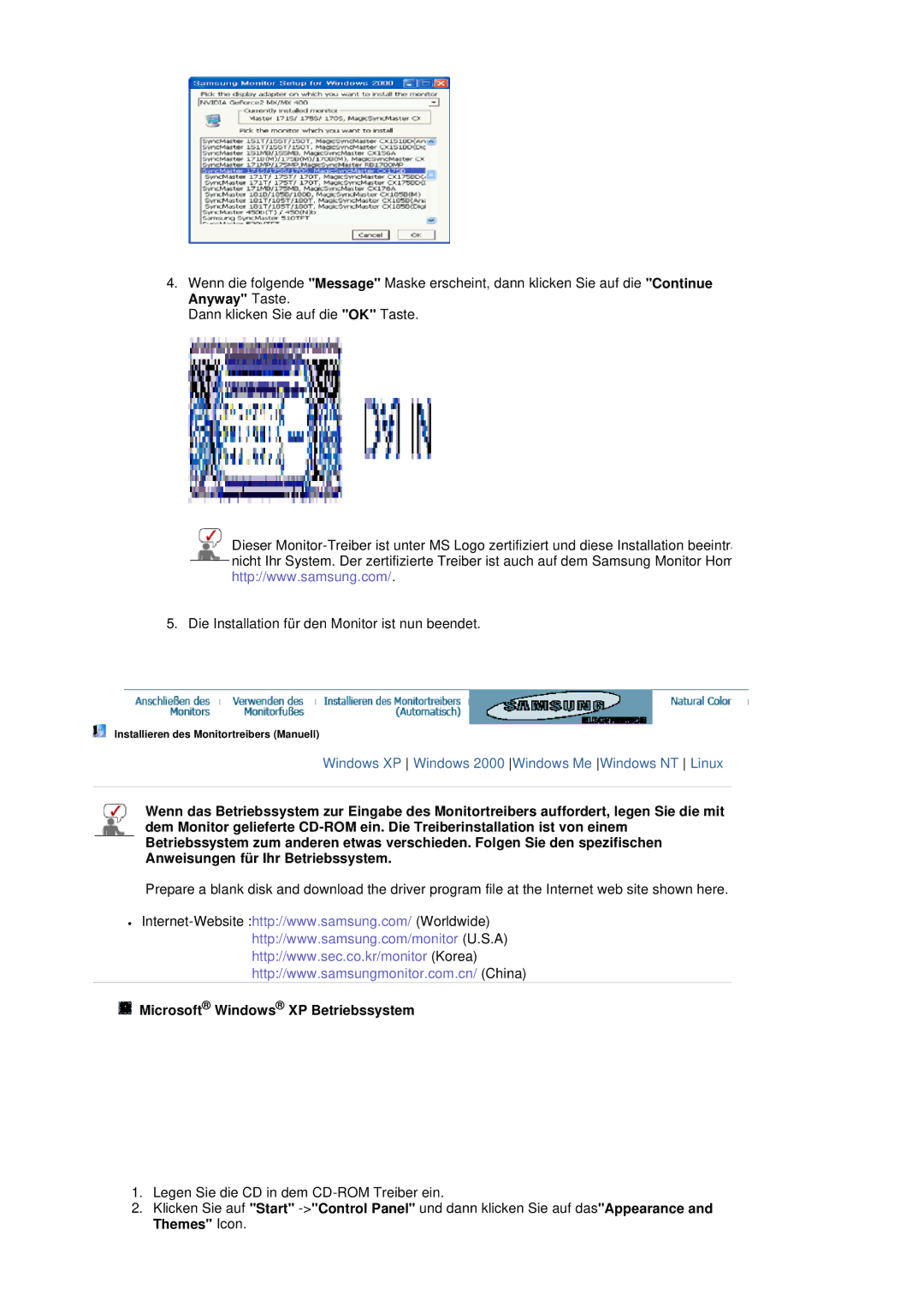 Samsung LS20BRDBSQ/EDC, LS20BRDESQ/EDC manual Microsoft Windows XP Betriebssystem 