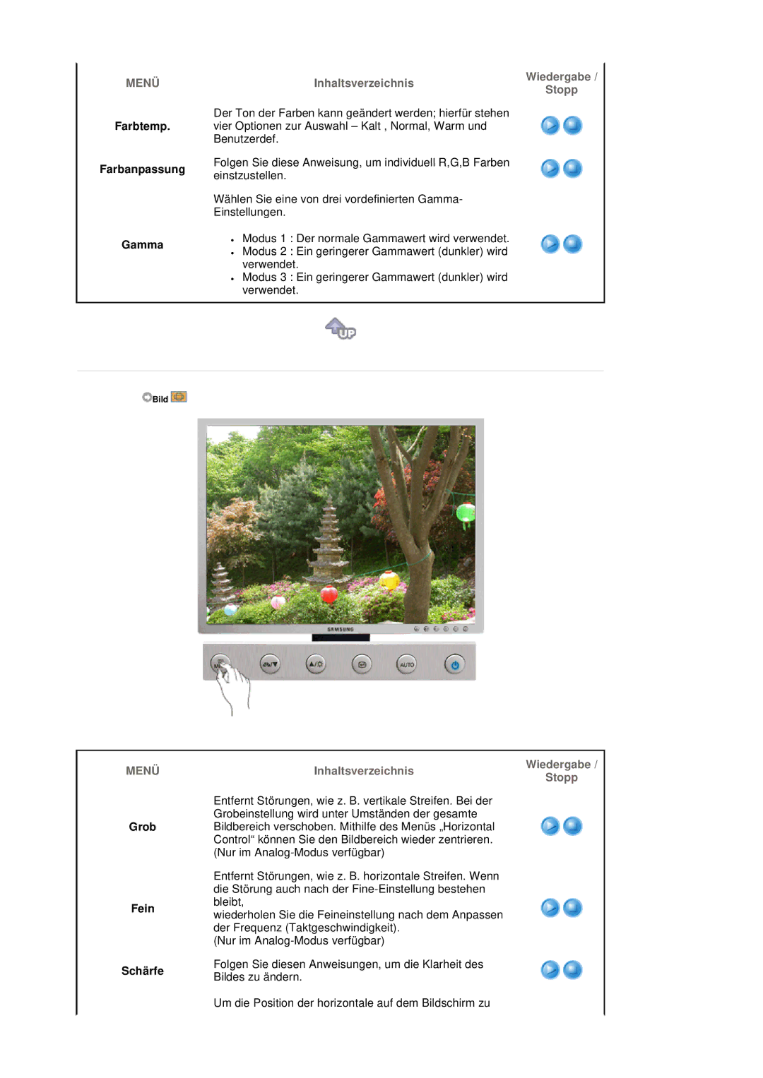 Samsung LS20BRDBSQ/EDC, LS20BRDESQ/EDC manual Farbtemp Farbanpassung Gamma, Grob Fein Schärfe 